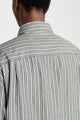 Margaret Howell MHL Basic Shirt Two Tone Cotton Stripe Forest / Grey