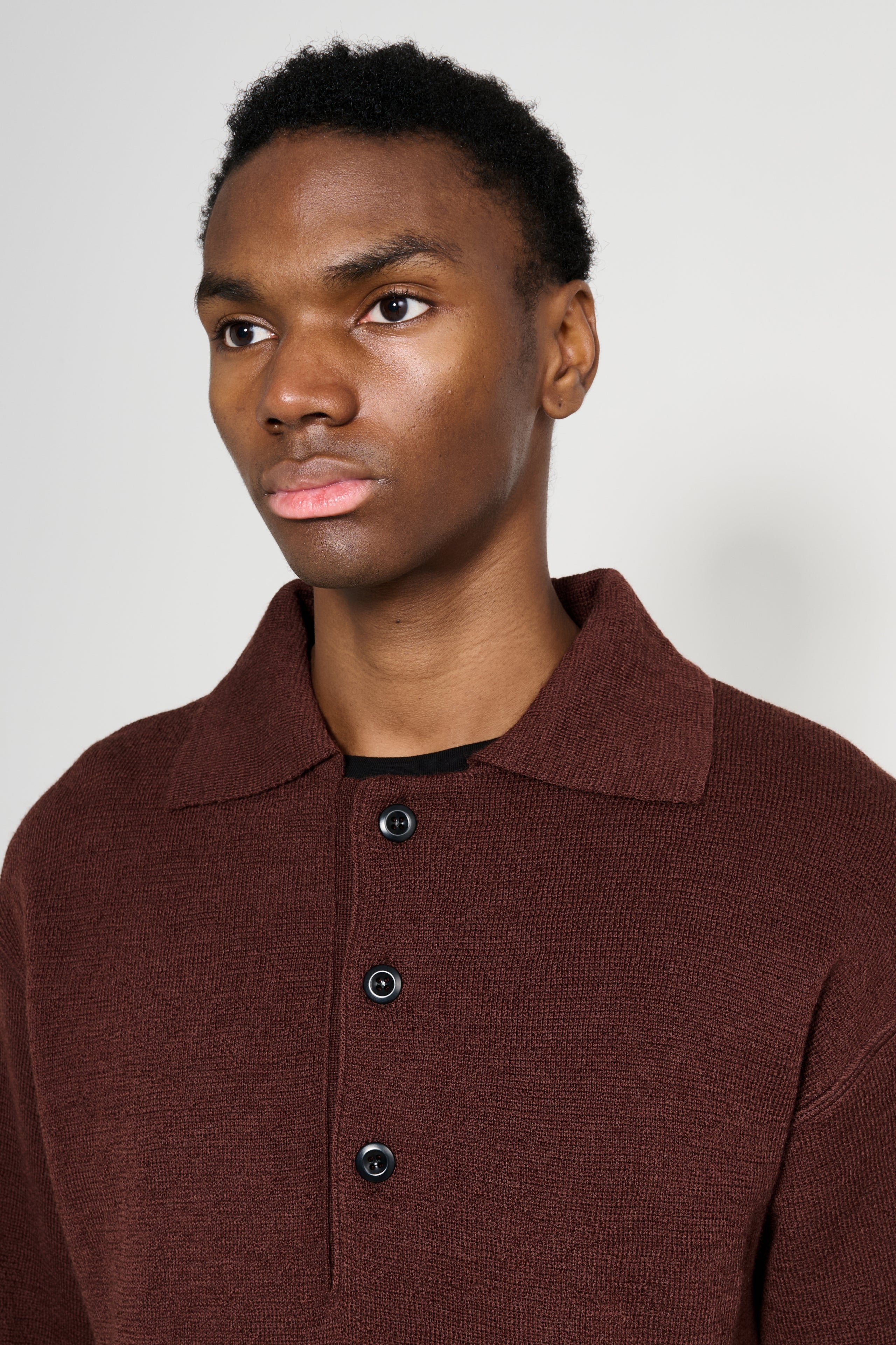 Margaret Howell MHL Oversized Knitted Polo Dry Wool Dark Brown