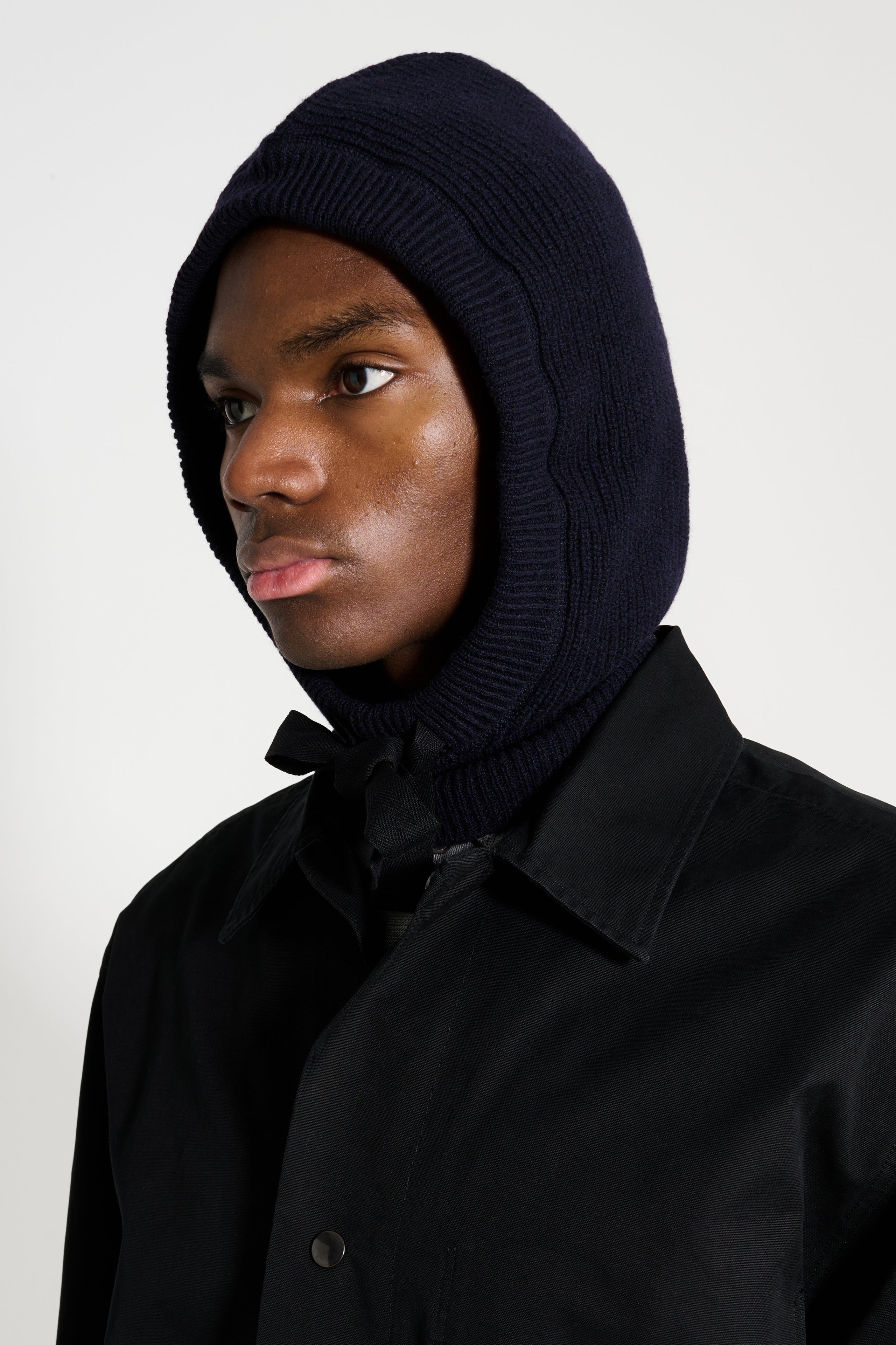 Margaret Howell MHL Knitted Hood Lambswool Dark Navy