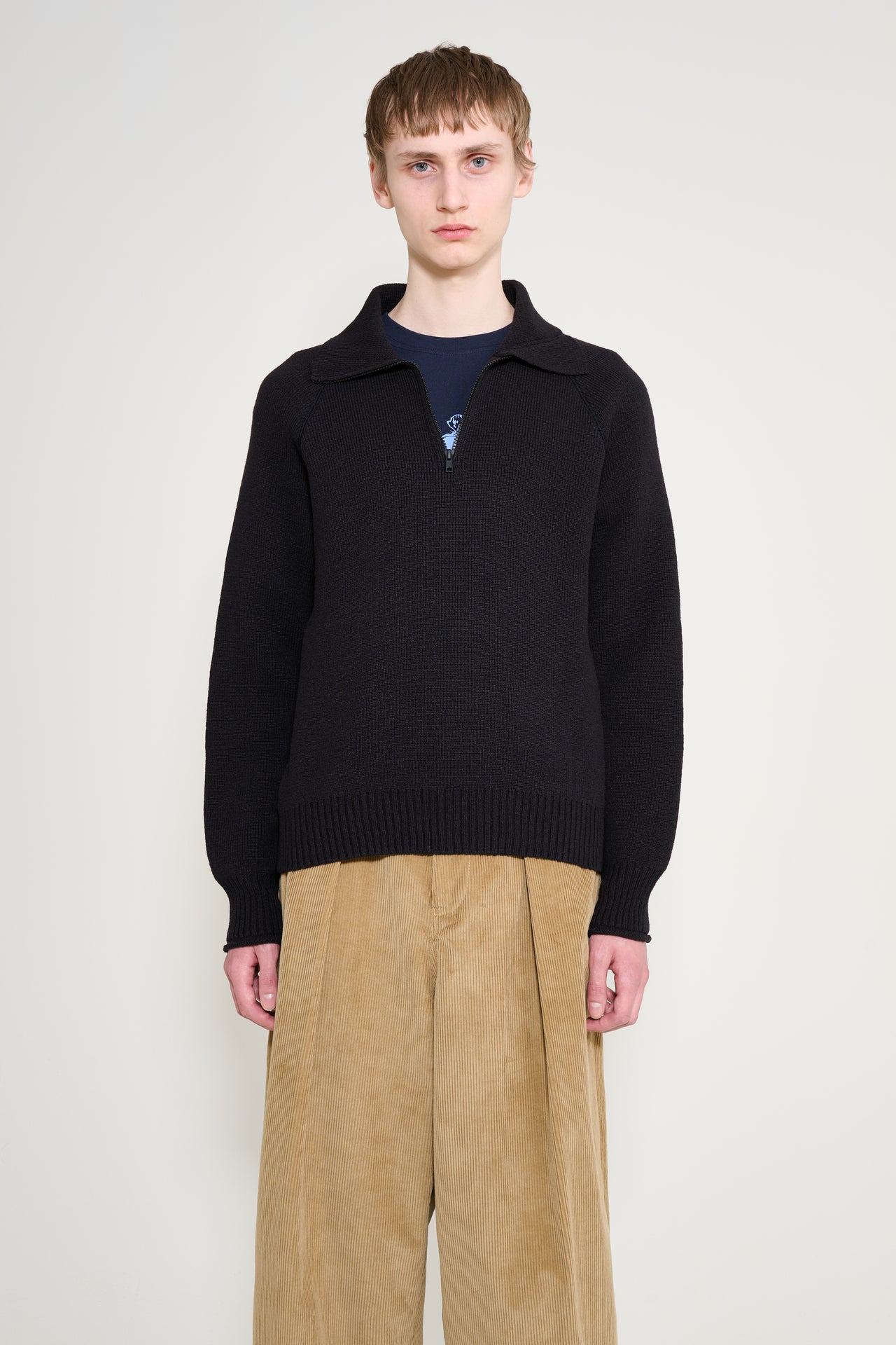 Margaret Howell MHL Zip Up Polo Jumper Black