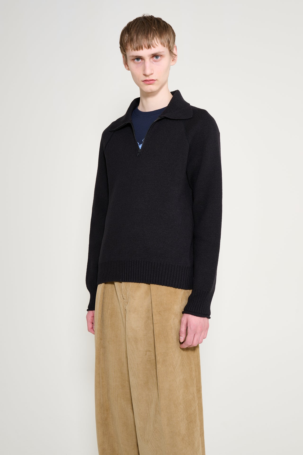 Margaret Howell MHL Zip Up Polo Jumper Black