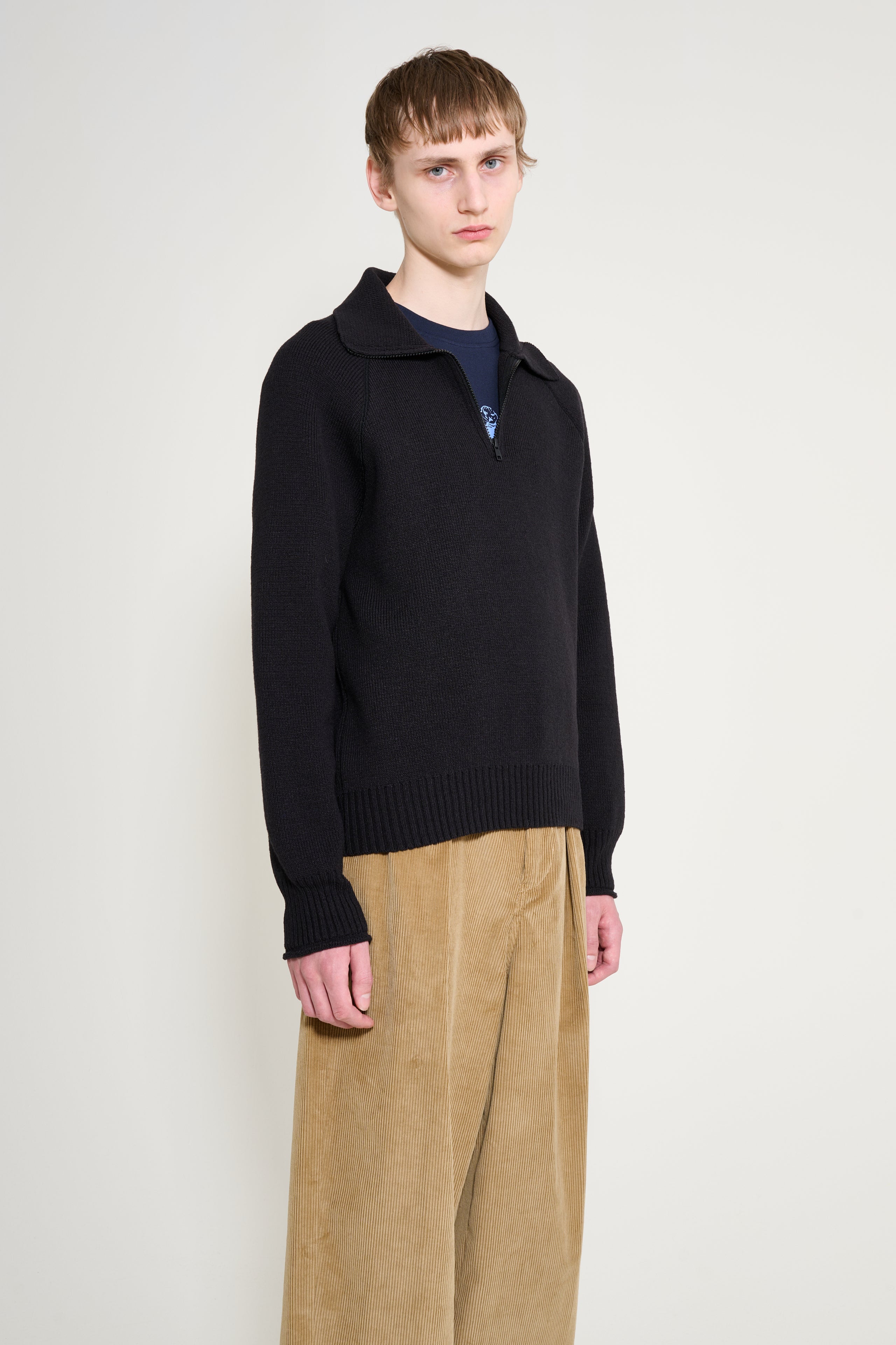 Margaret Howell MHL Zip Up Polo Jumper Black