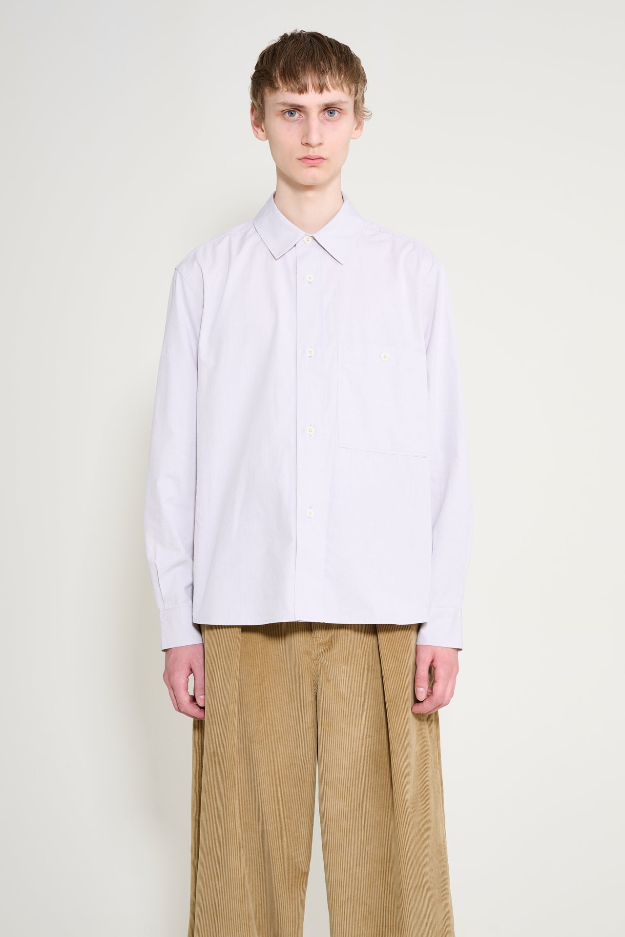 Margaret Howell MHL Overall Shirt Plainweave Cotton Canvas Pebble