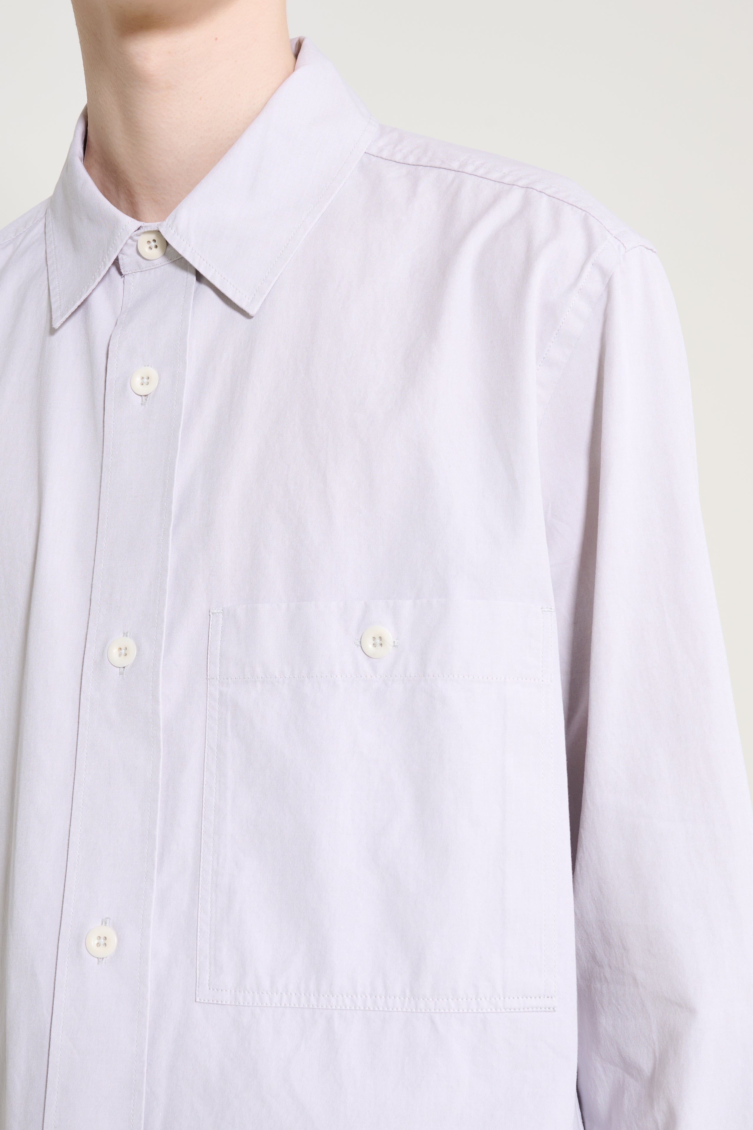 Margaret Howell MHL Overall Shirt Plainweave Cotton Canvas Pebble