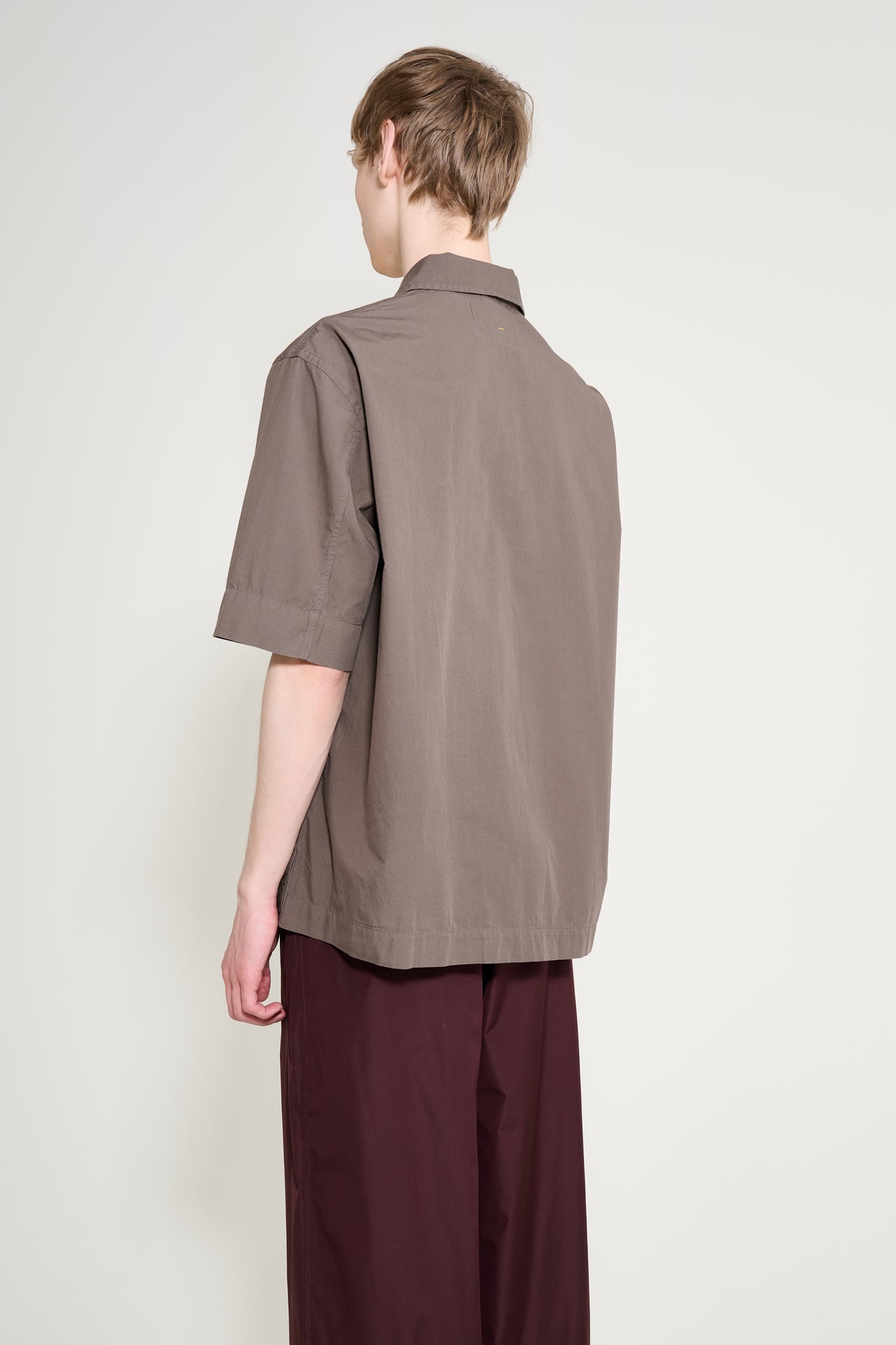 Margaret Howell MHL Offset Placket Polo Washed Cotton Poplin Mole