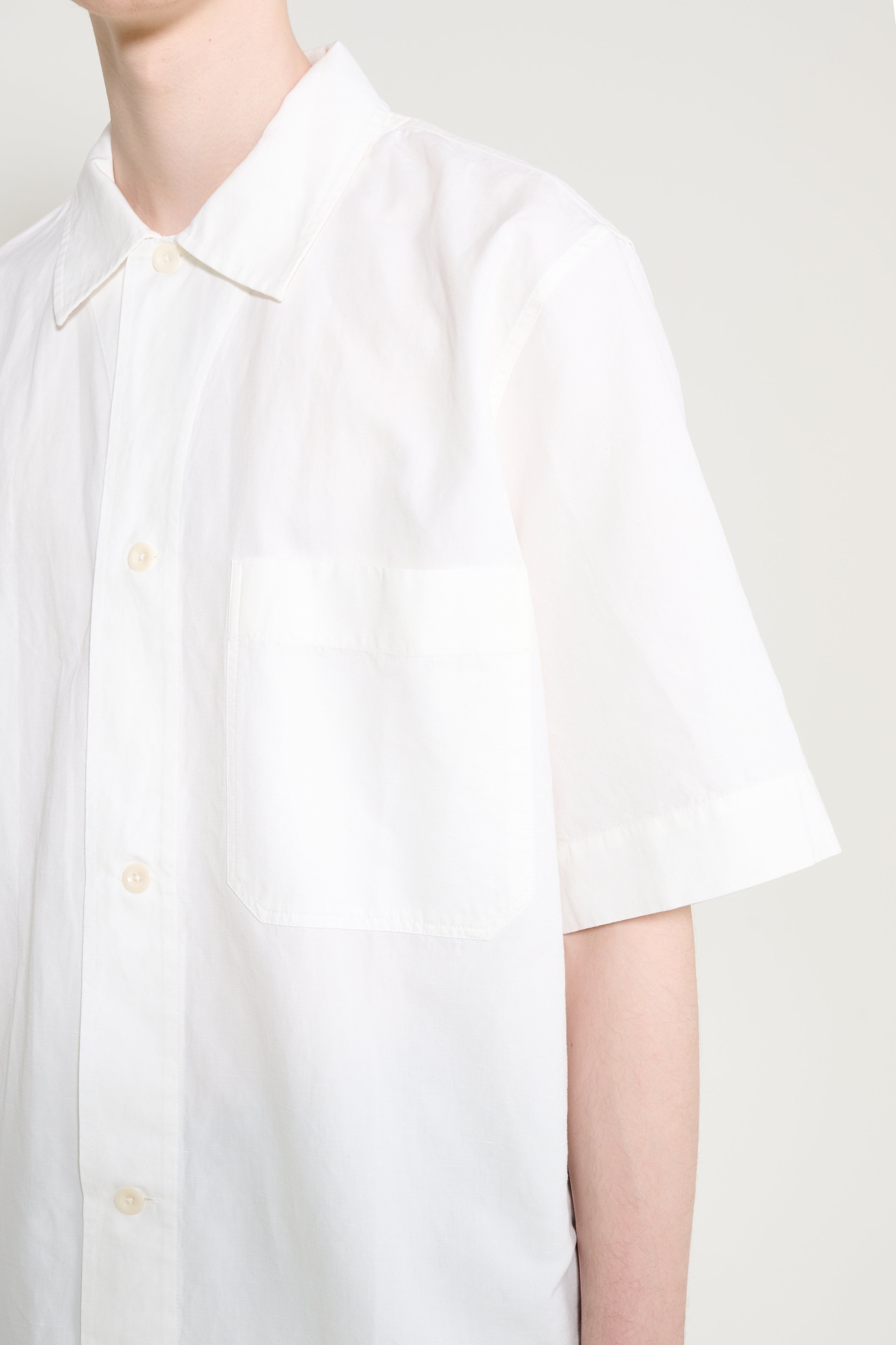 Margaret Howell MHL Short Sleeve PJ Shirt Cotton Linen Poplin Chalk