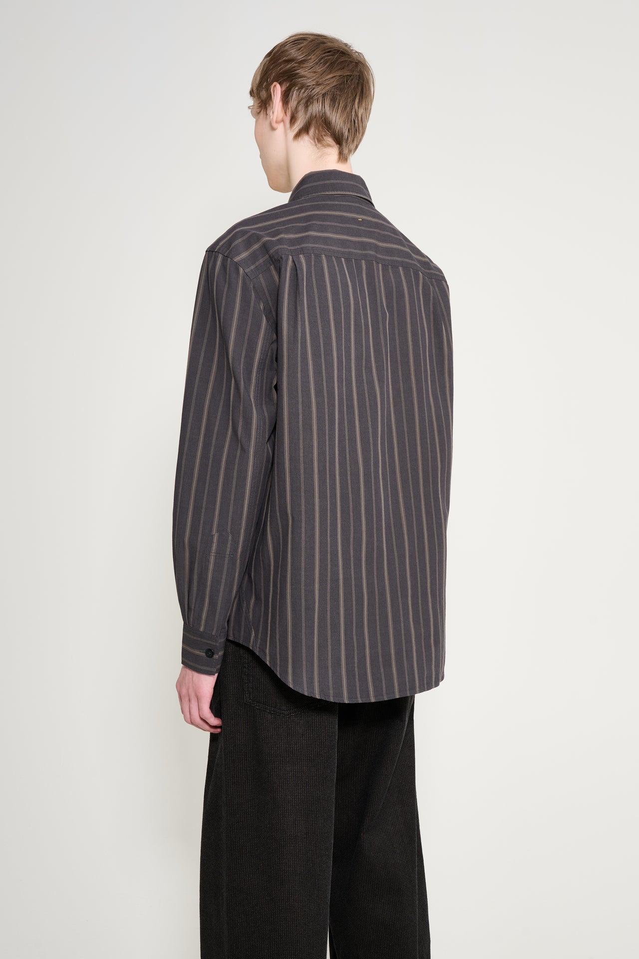 Margaret Howell MHL Basic Shirt Bold Stripe Cotton Off Black / Khaki