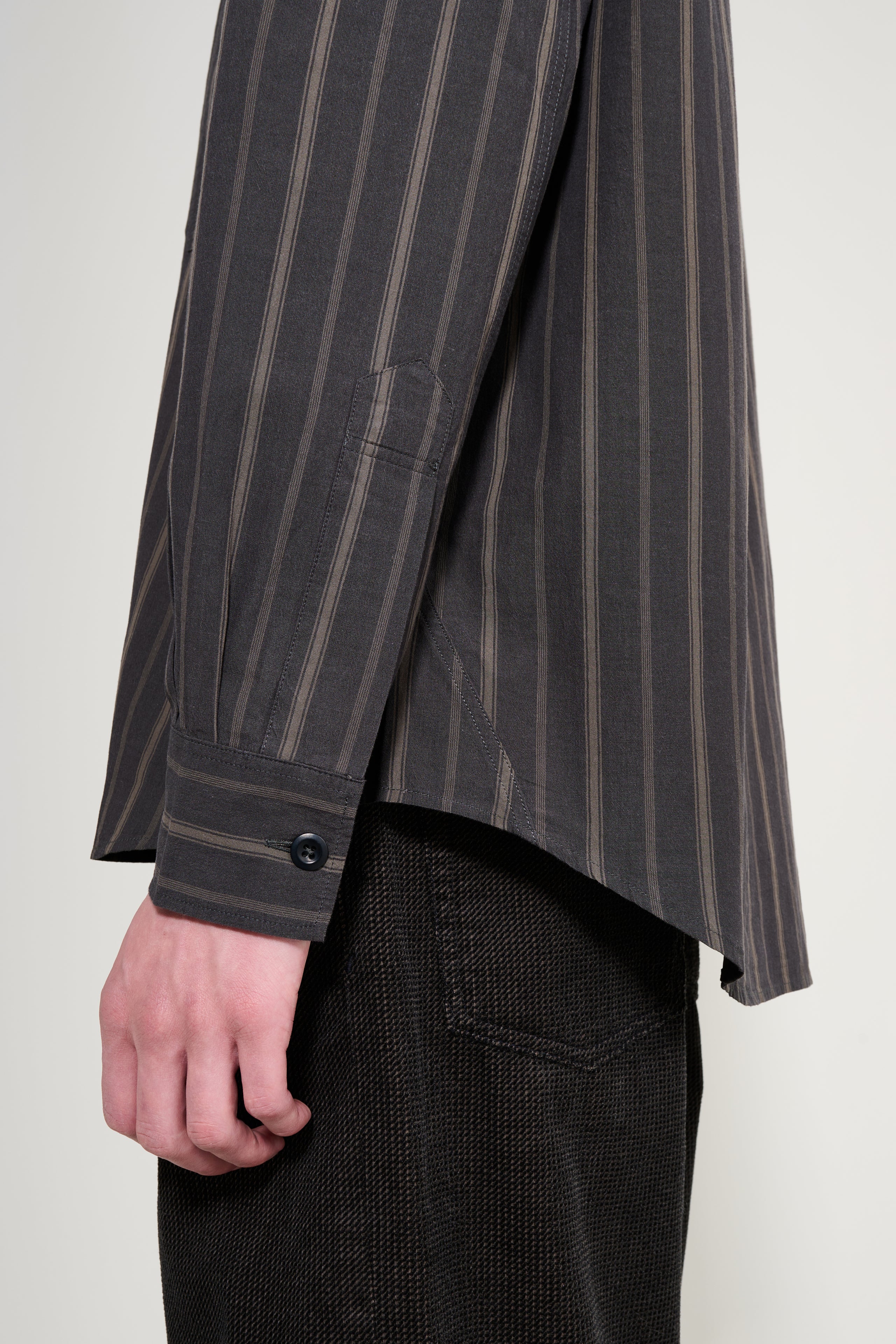 Margaret Howell MHL Basic Shirt Bold Stripe Cotton Off Black / Khaki
