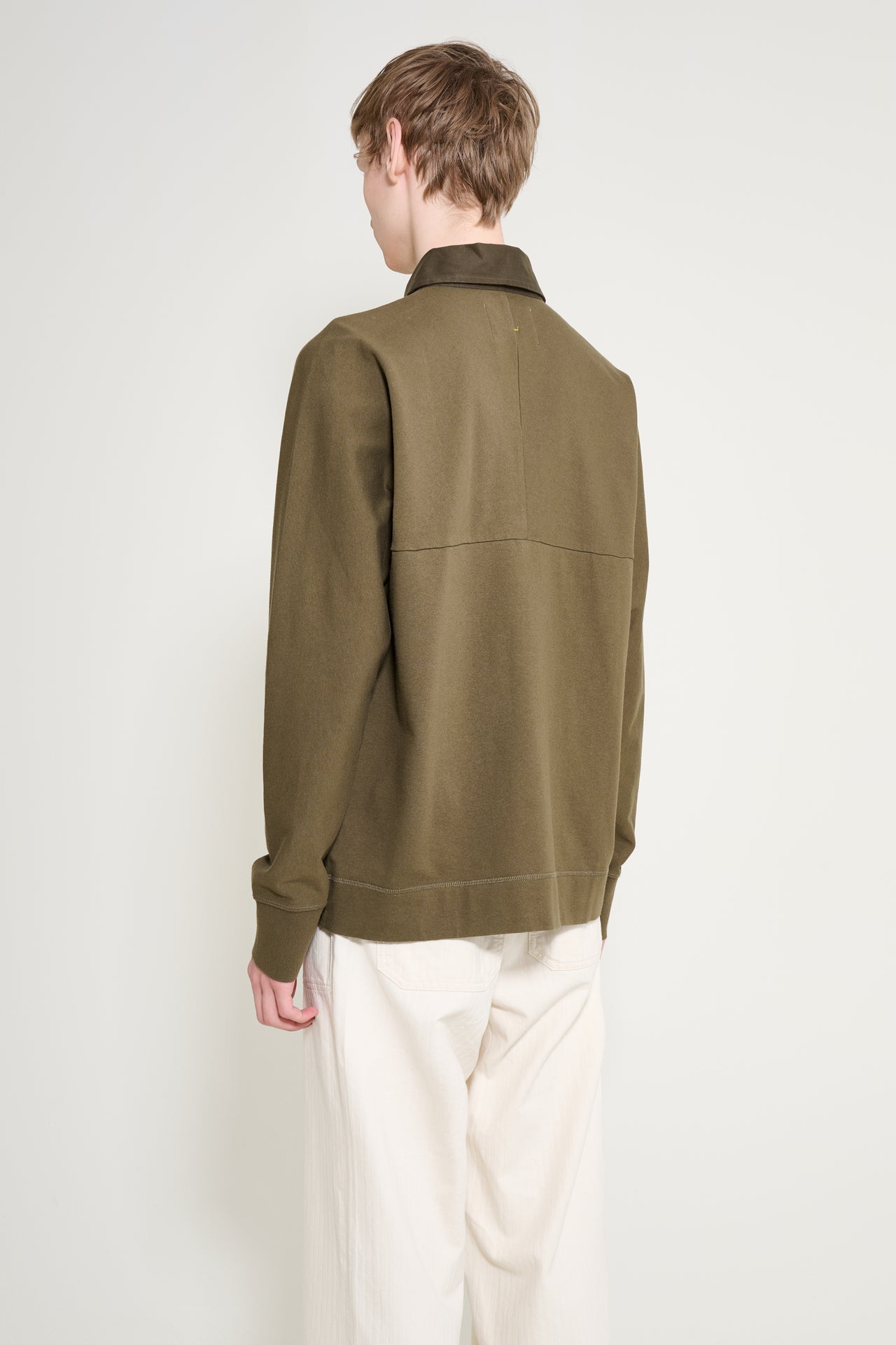 Margaret Howell MHL Rugby Shirt Matt Jersey Khaki Green / Black Green