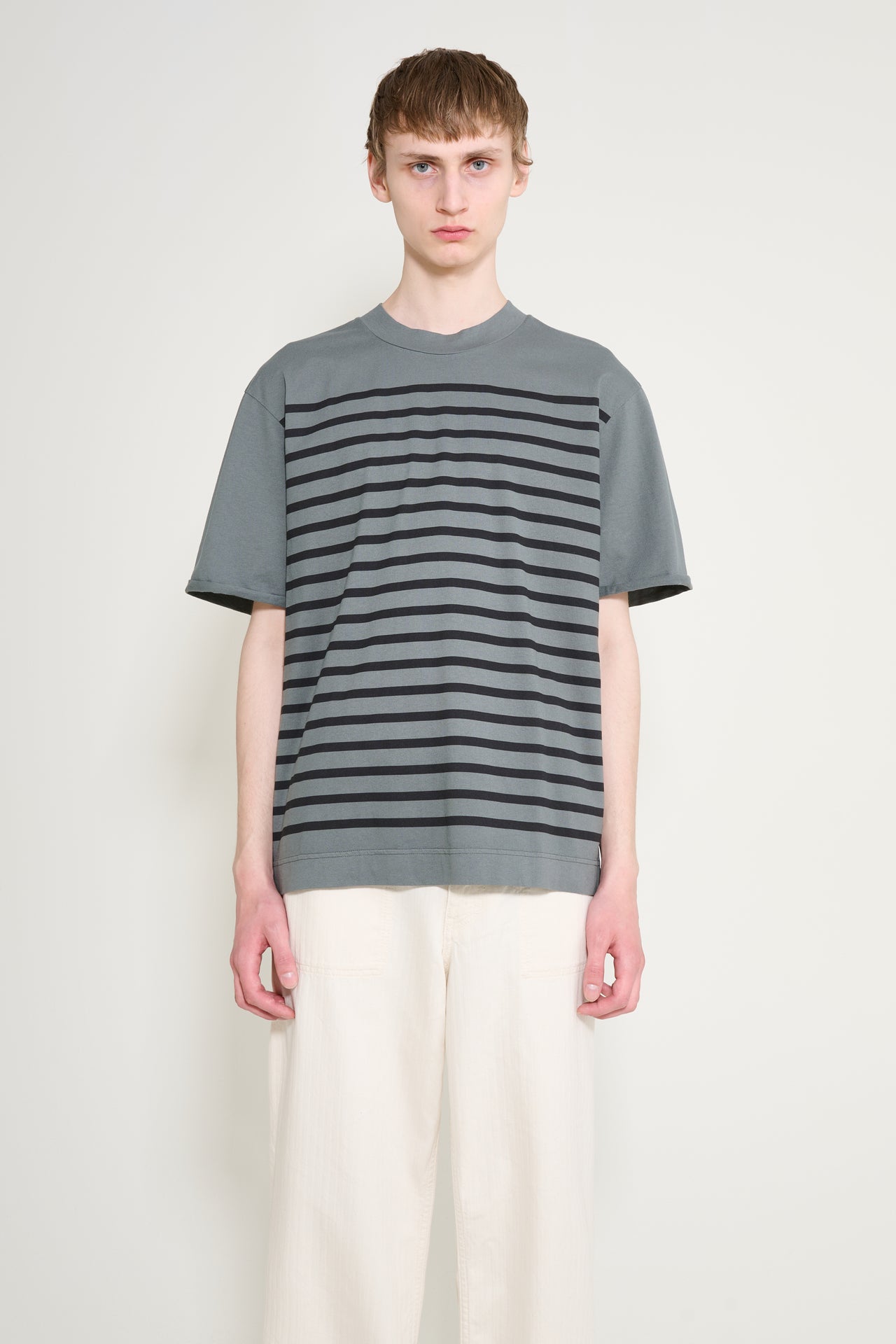 Margaret Howell MHL Overdye Stripe T-shirt Lightweight Dry Jersey Carbon / Black