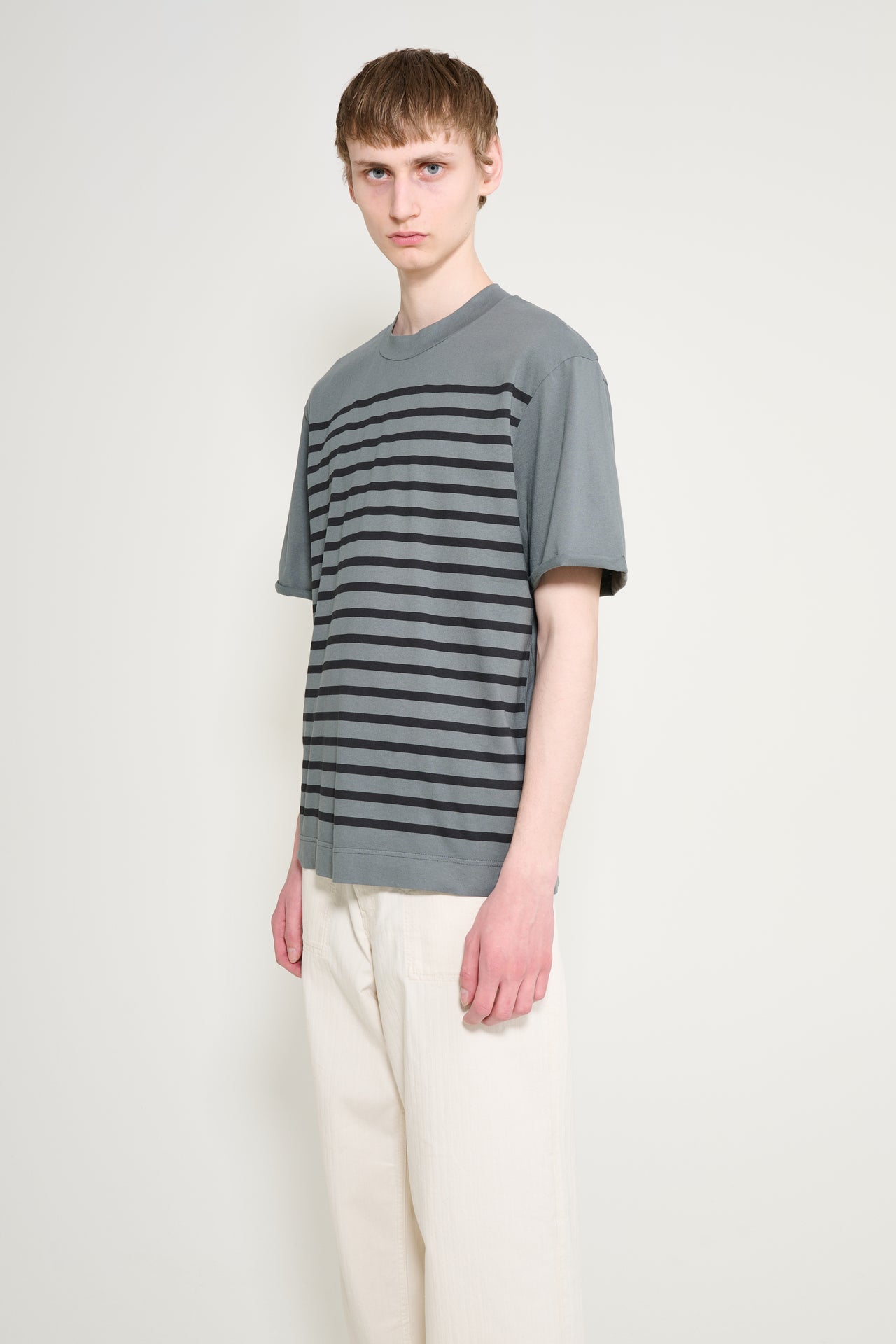 Margaret Howell MHL Overdye Stripe T-shirt Lightweight Dry Jersey Carbon / Black