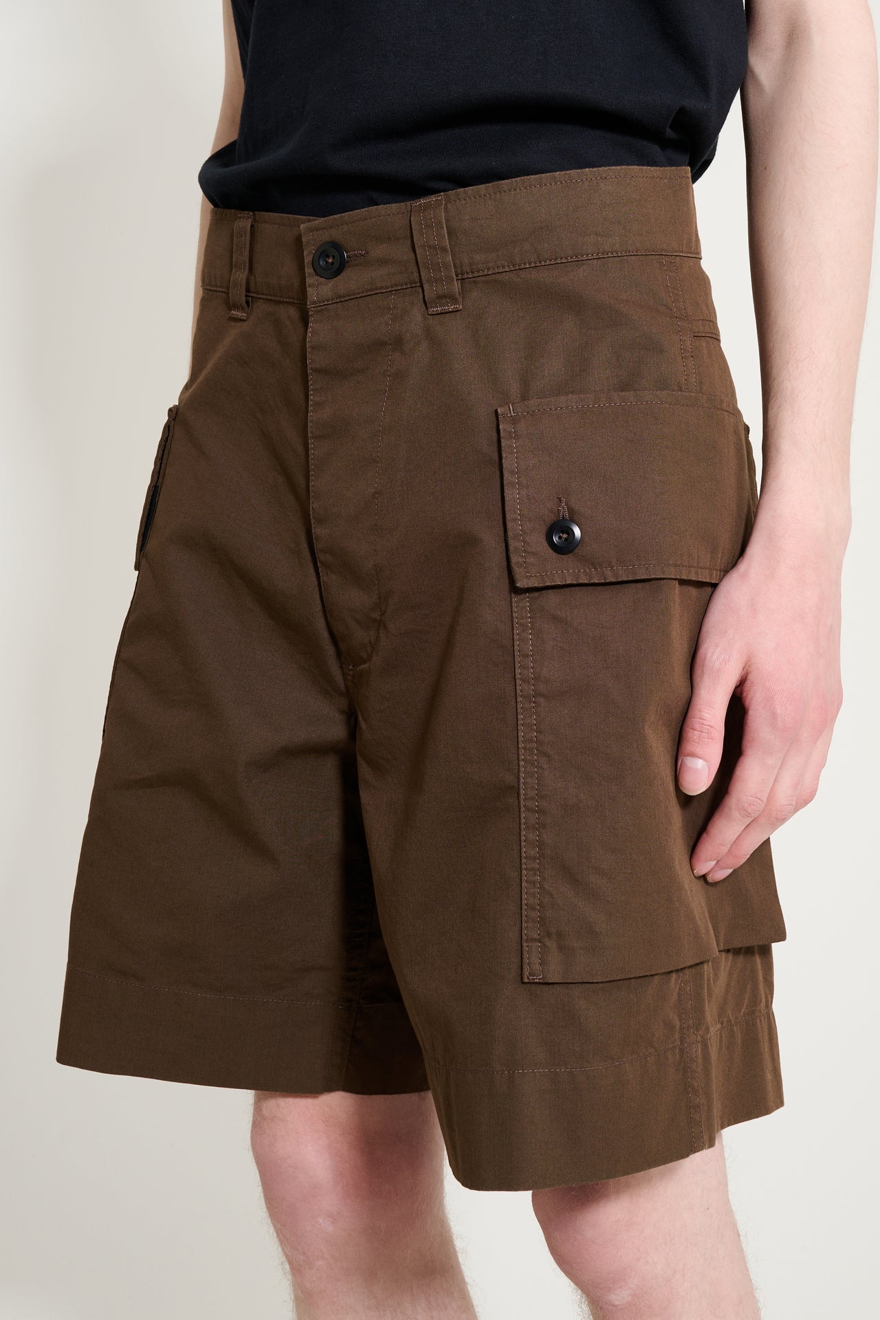 Margaret Howell MHL Cargo Pocket Shorts Cotton Nylon Poplin Earth