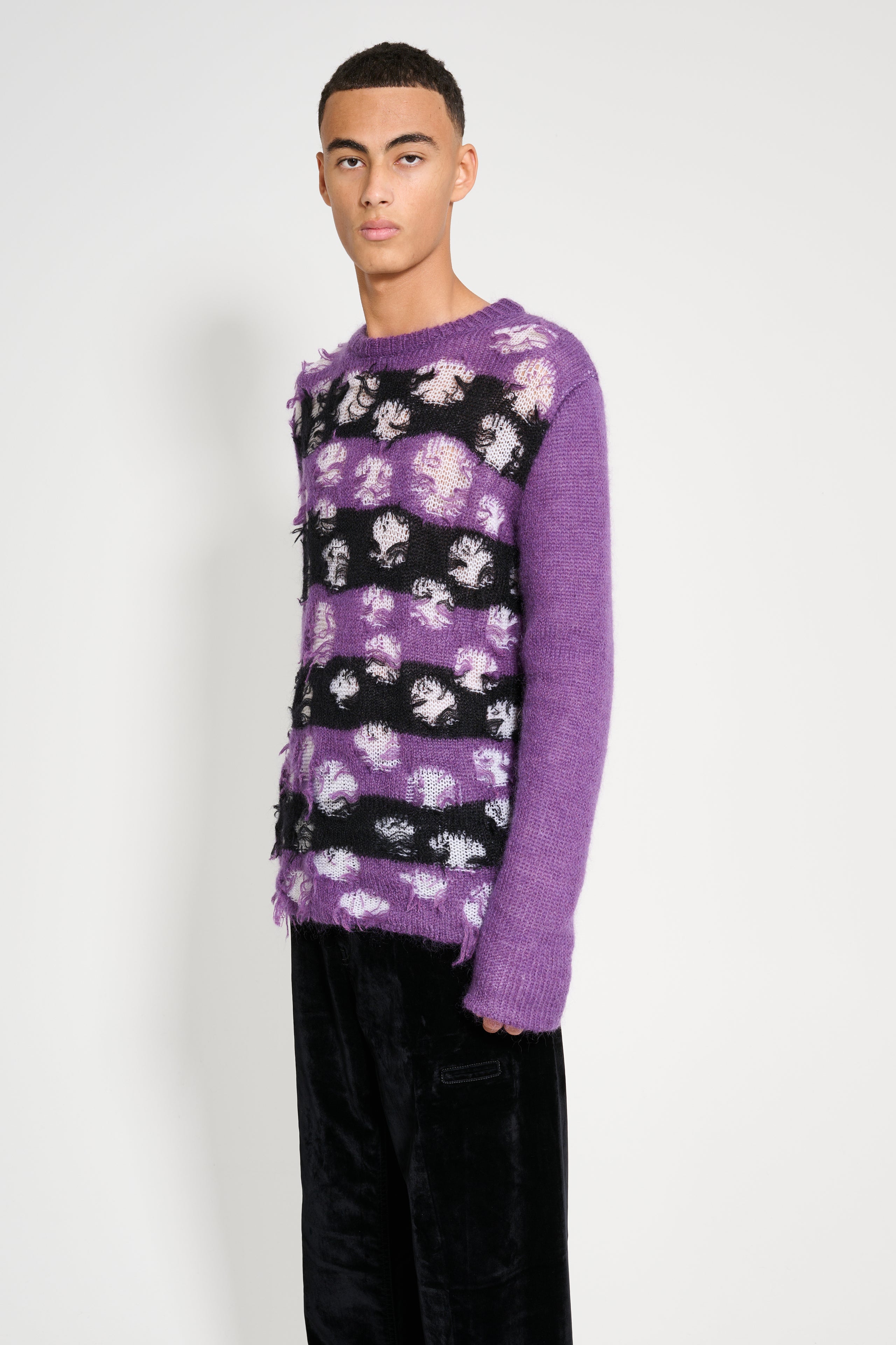 Namacheko Double Layer Intarsia Crew Neck Purple