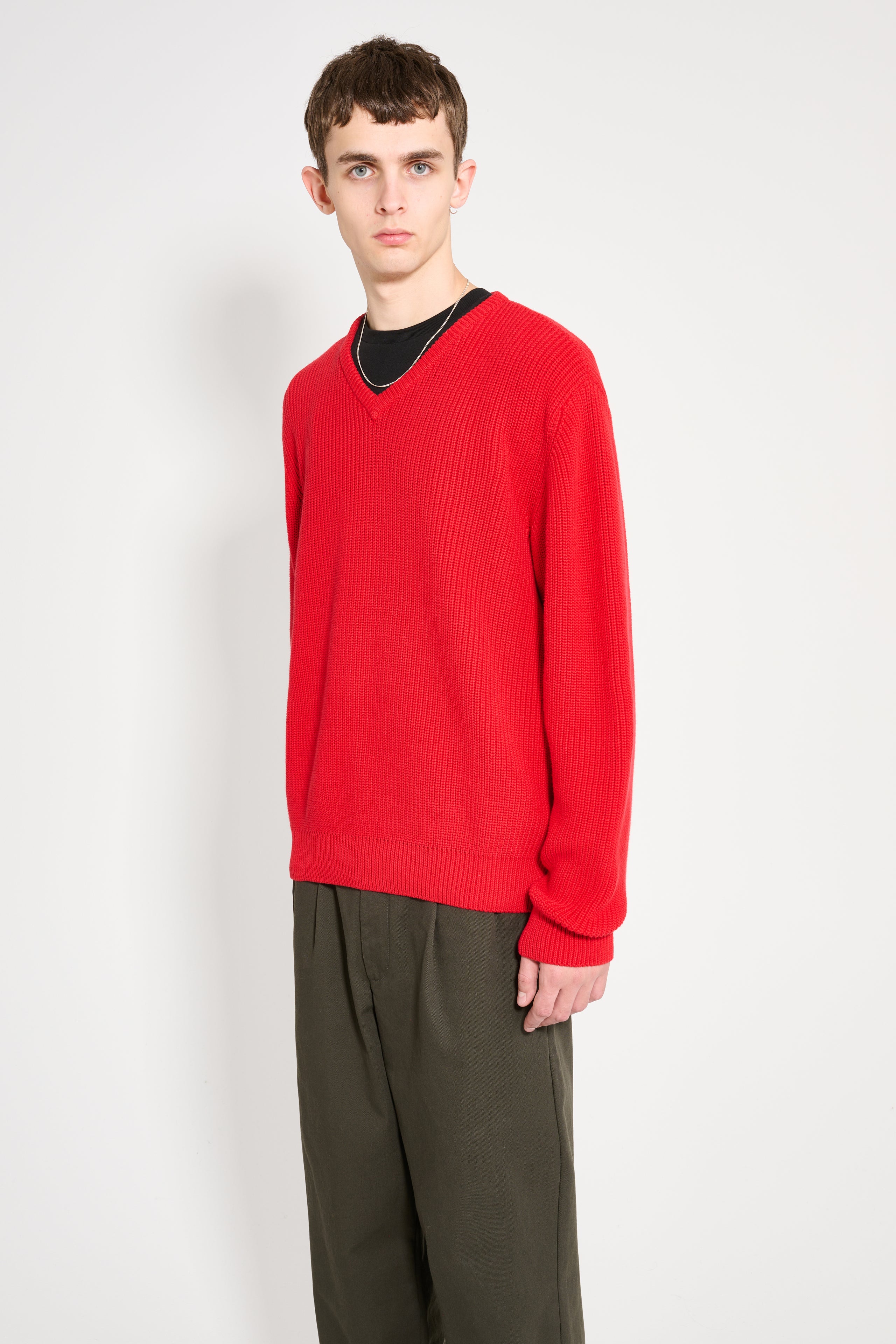 Noah V-Neck Shaker Stitch Sweater Red