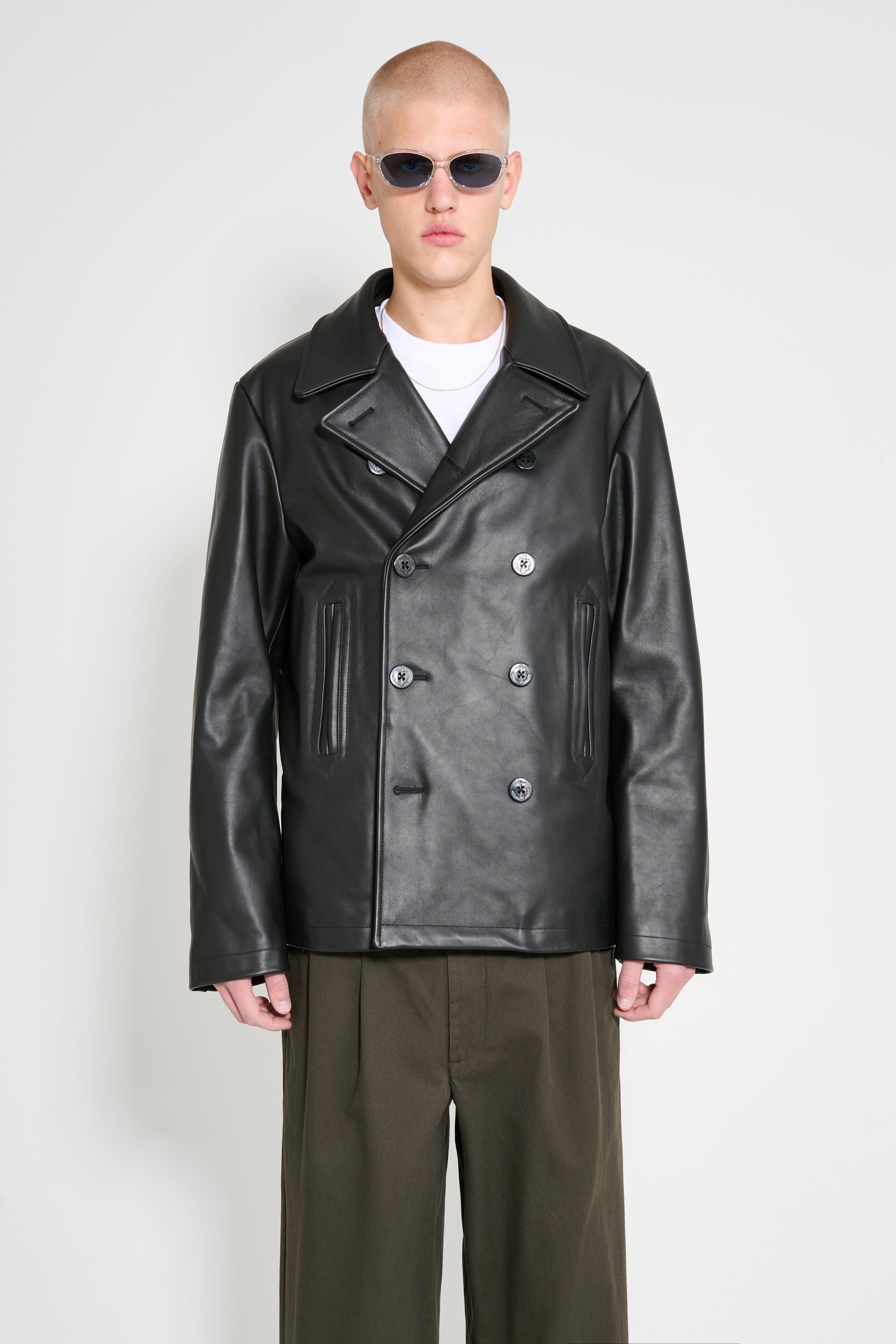 Noah Insulated Leather Peacoat Black