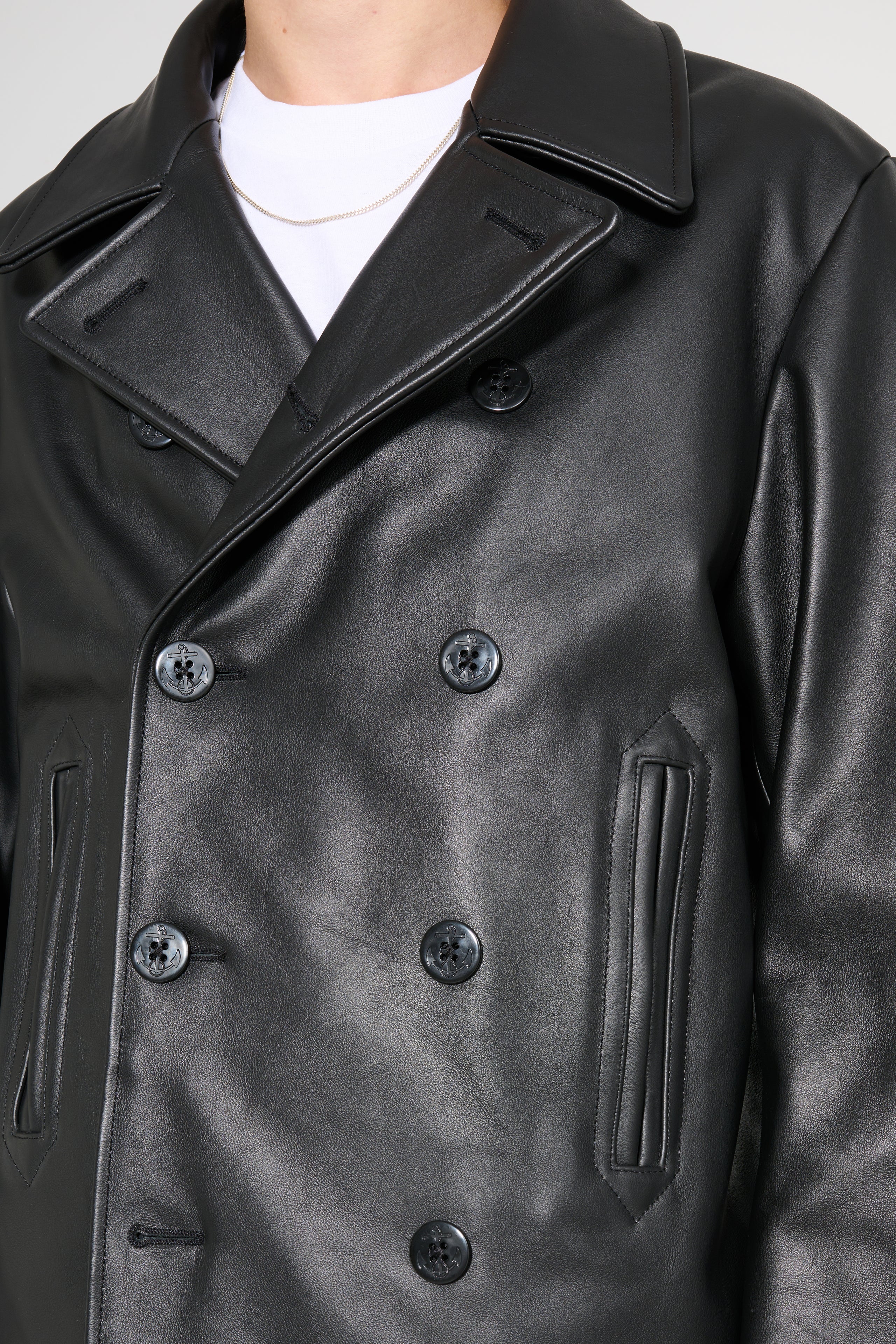 Noah Insulated Leather Peacoat Black