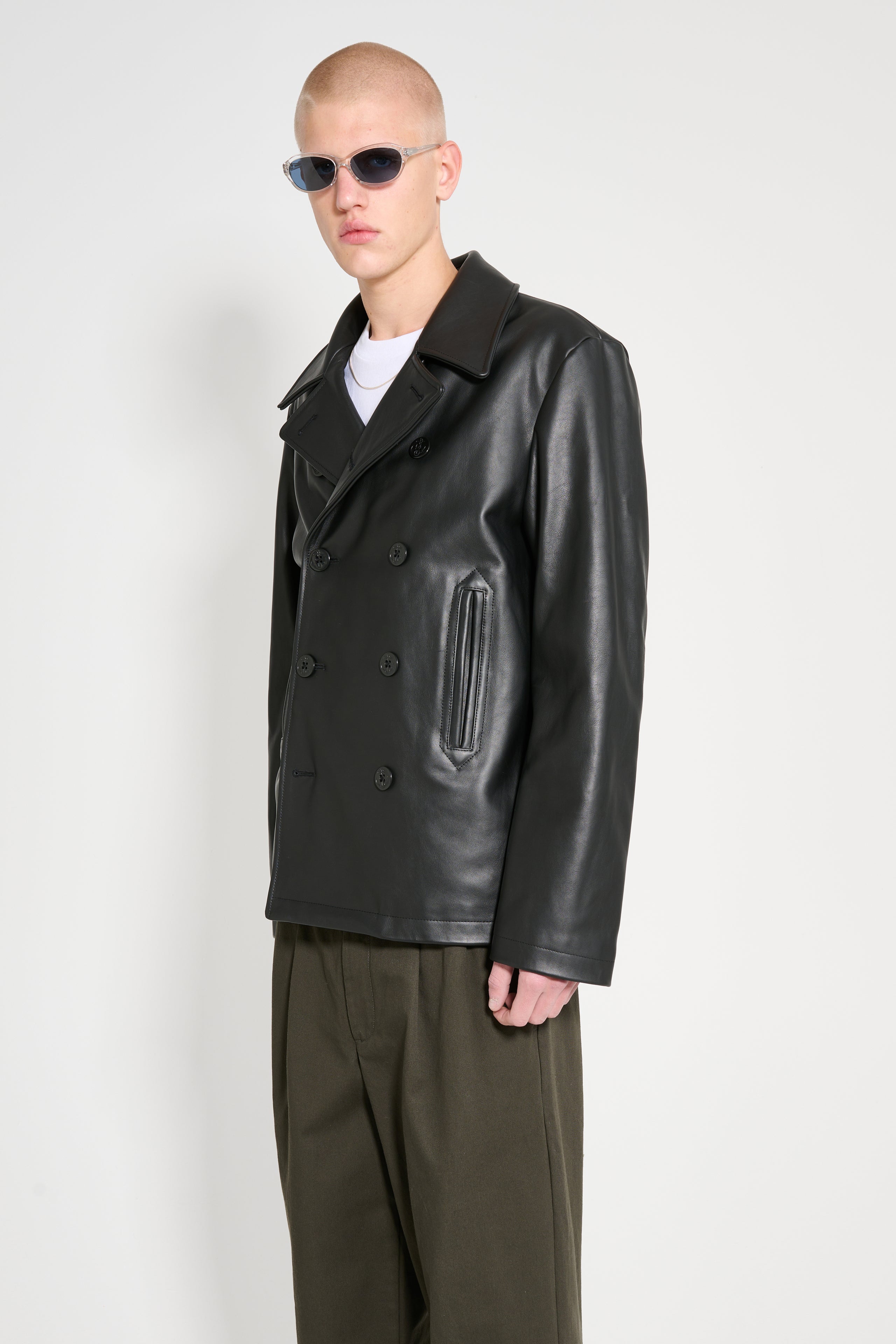 Noah Insulated Leather Peacoat Black