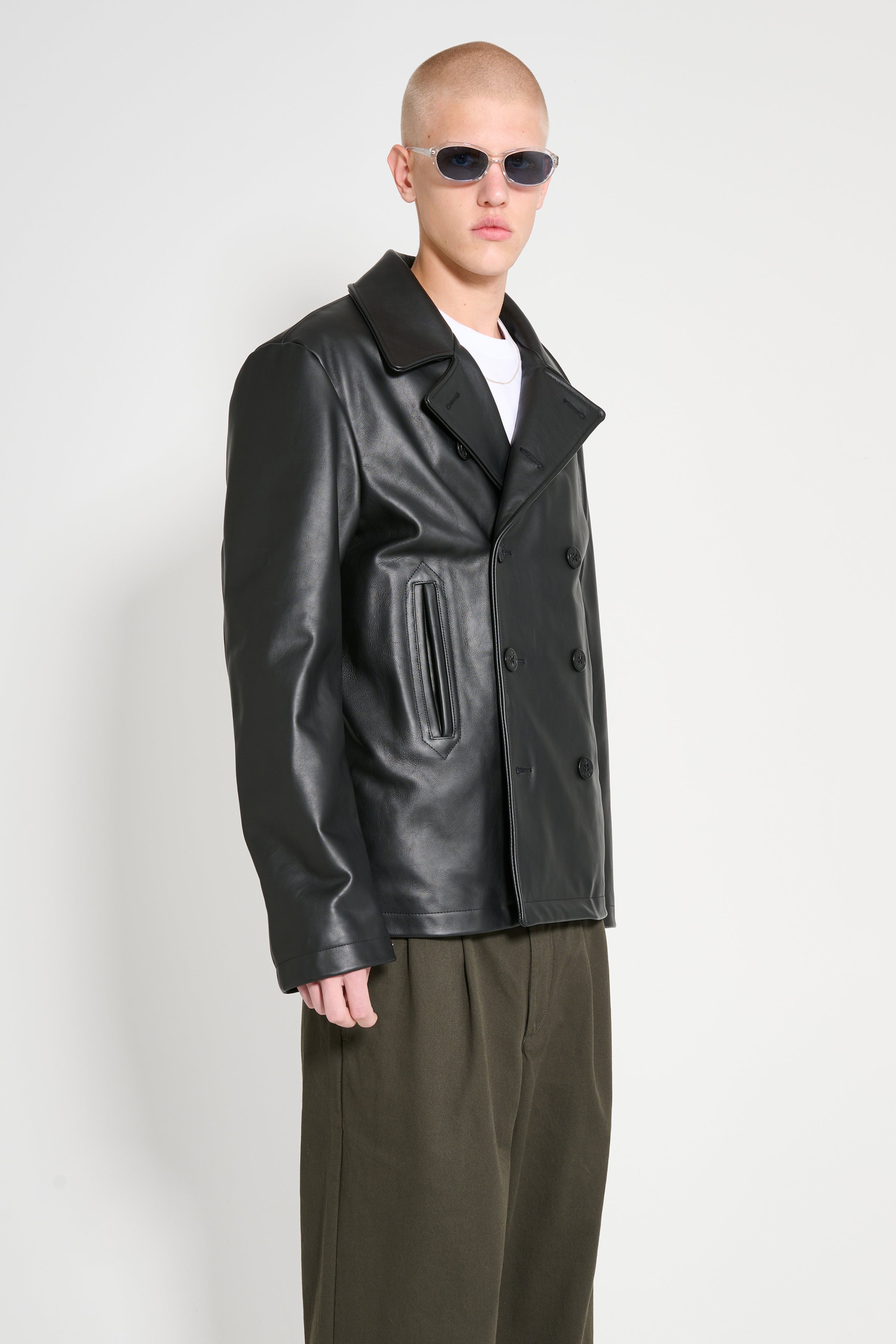 Noah Insulated Leather Peacoat Black