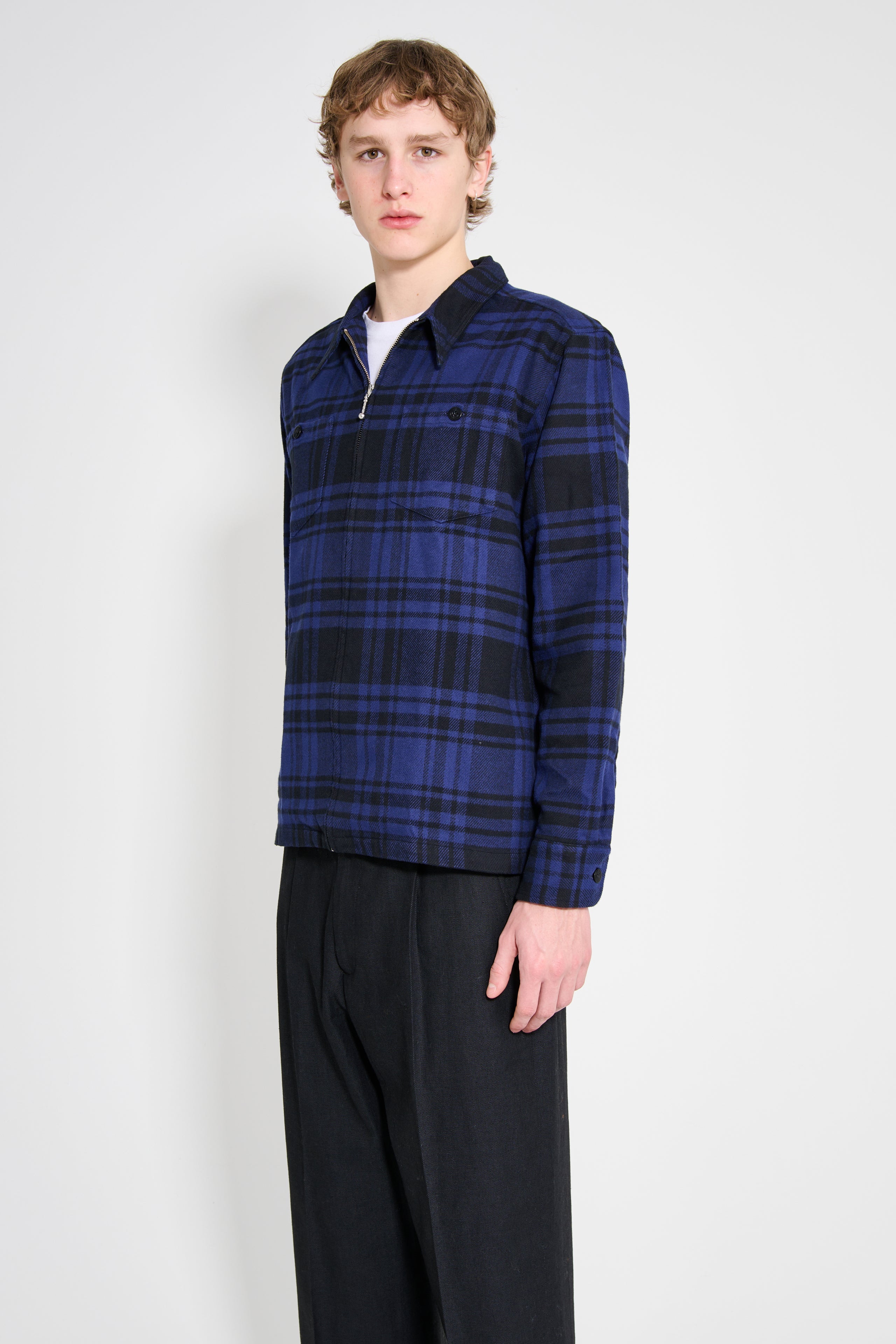 Noah Heavyweight Zip-Up Flannel Shirt Black / Blue