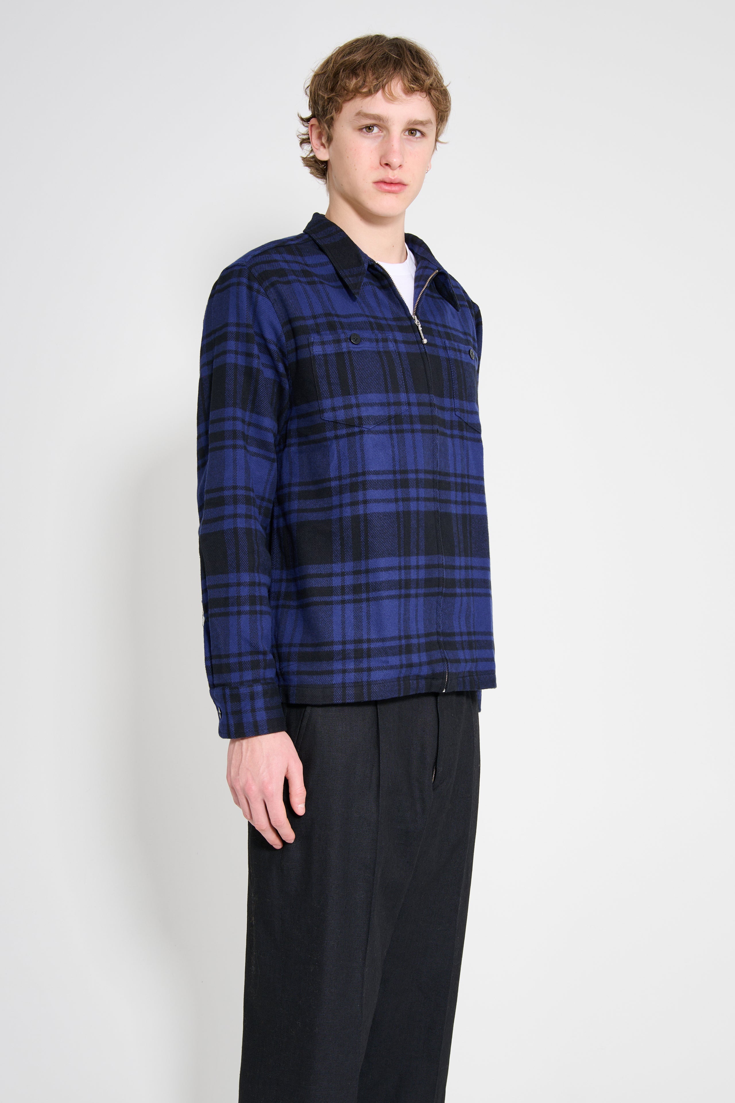 Noah Heavyweight Zip-Up Flannel Shirt Black / Blue