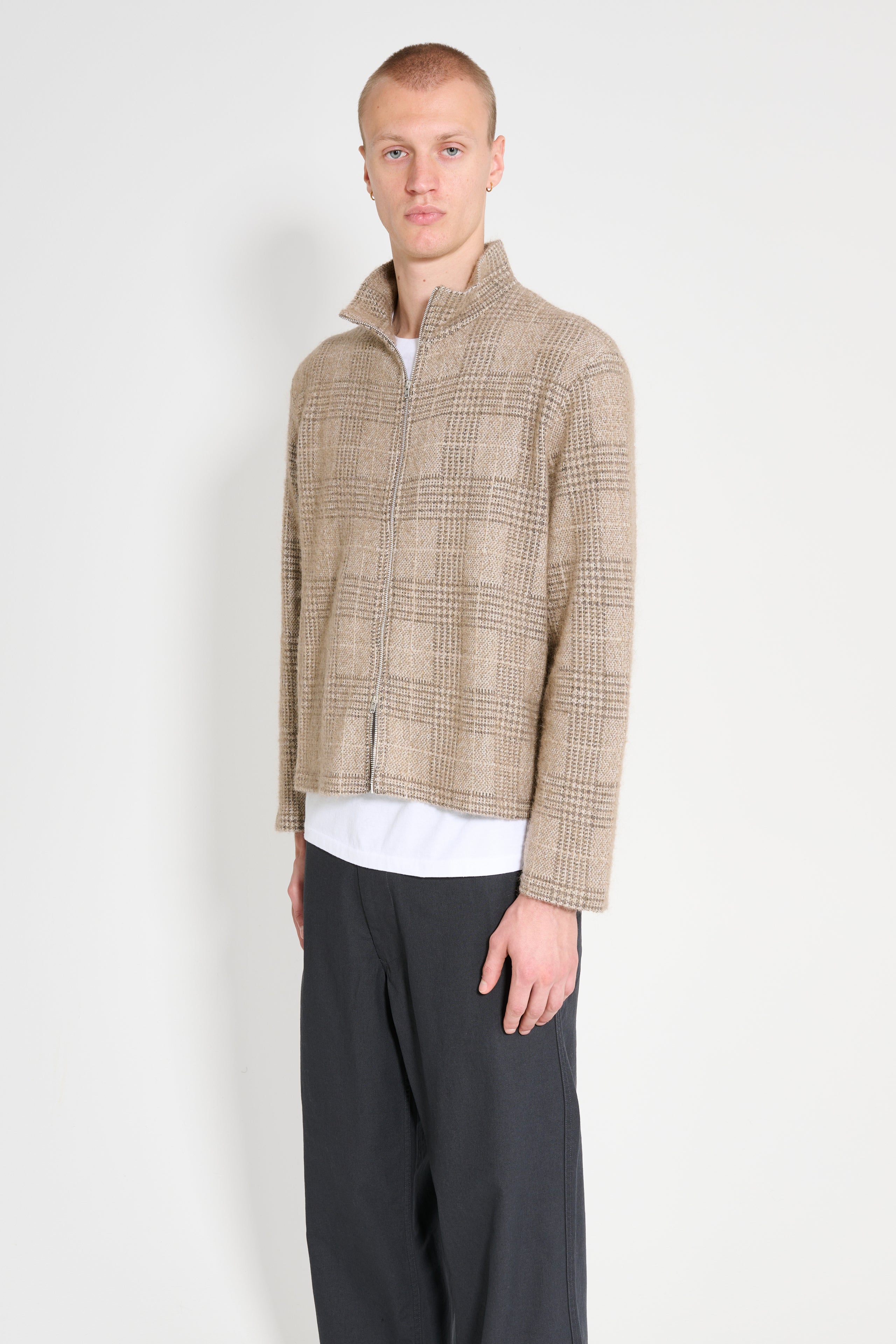 Our Legacy Shrunken Full Zip Polo Beige Hound Check