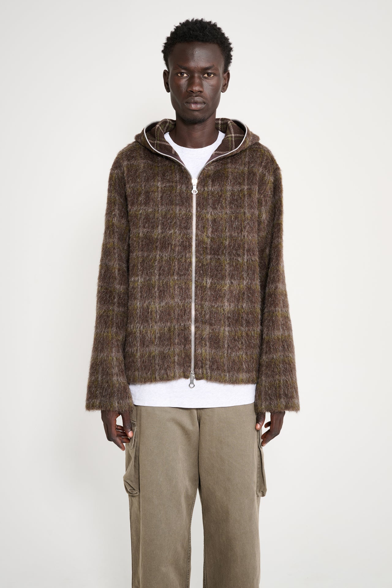 Our Legacy Full Zip Hood Dorf Check Hairy Wool