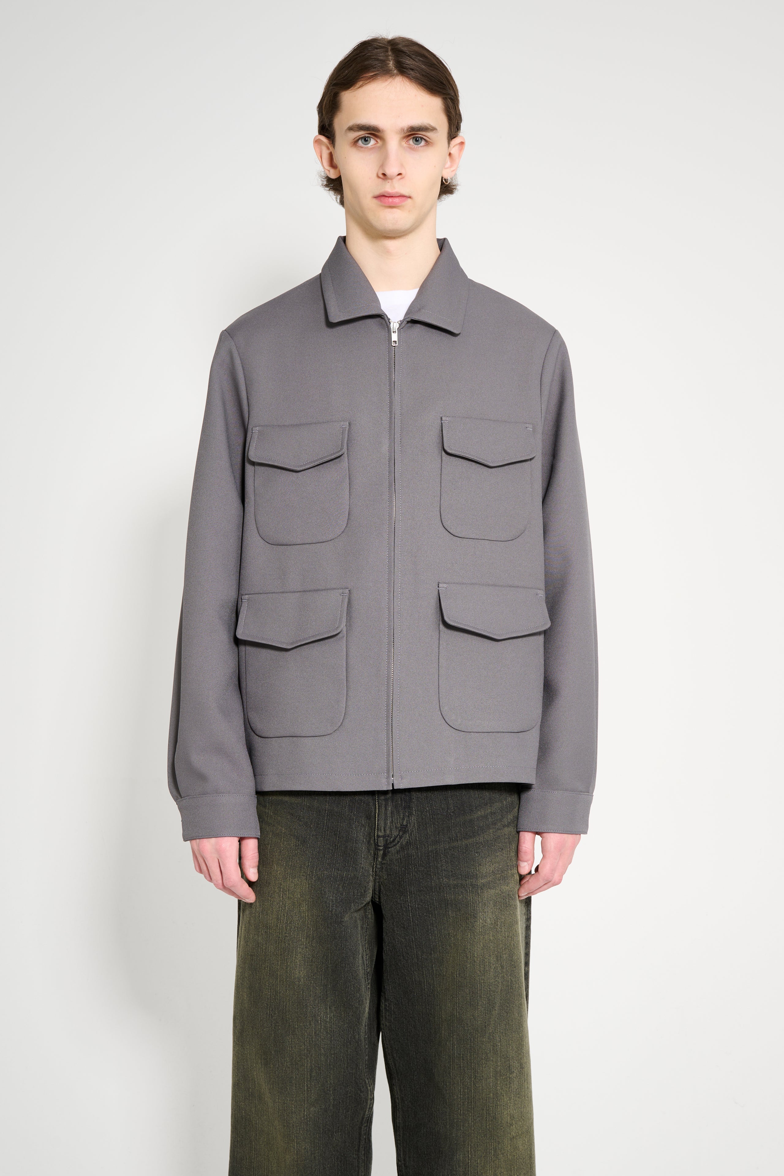 Random Identities Twill Long Jacket Grey