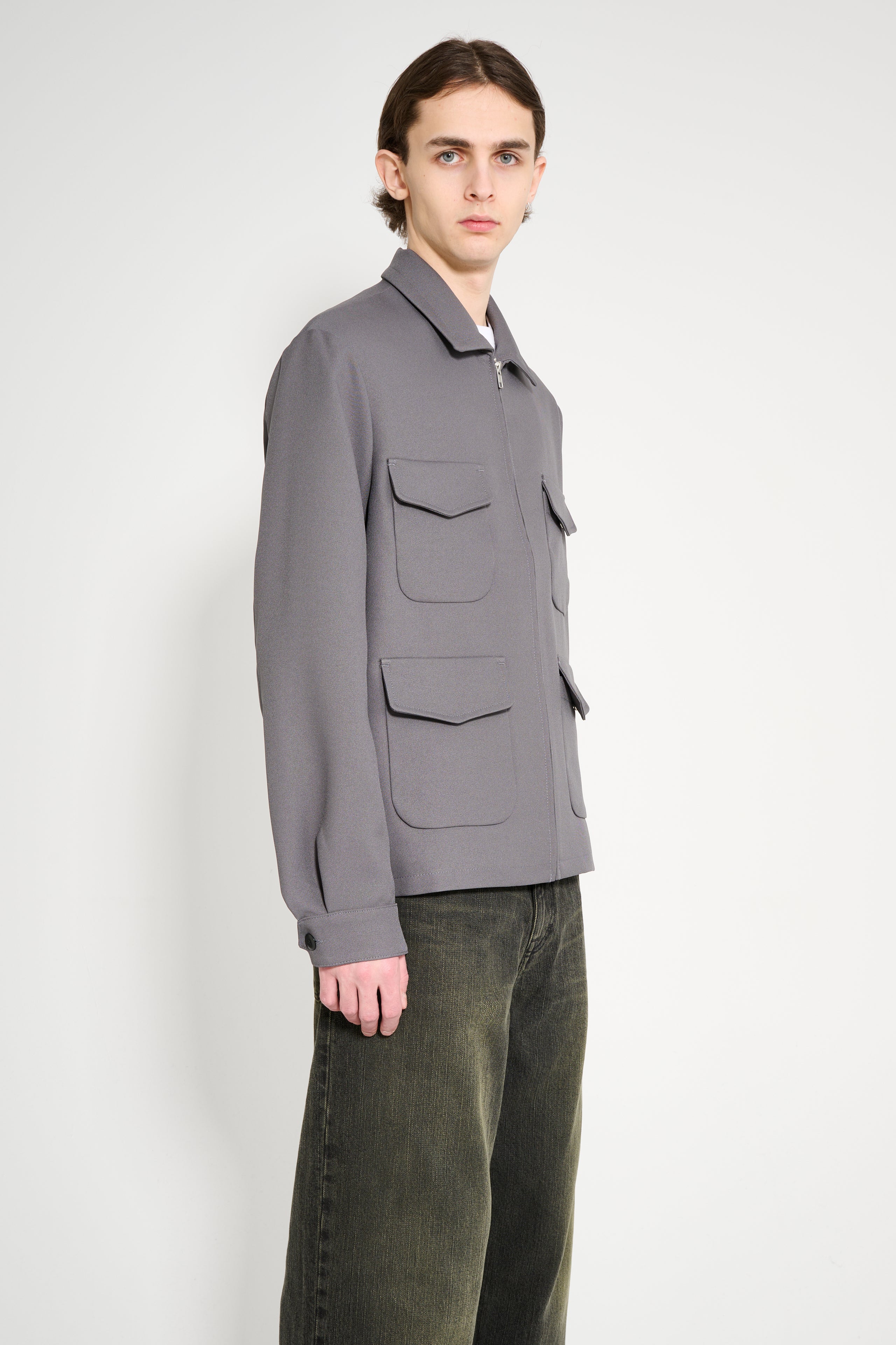 Random Identities Twill Long Jacket Grey