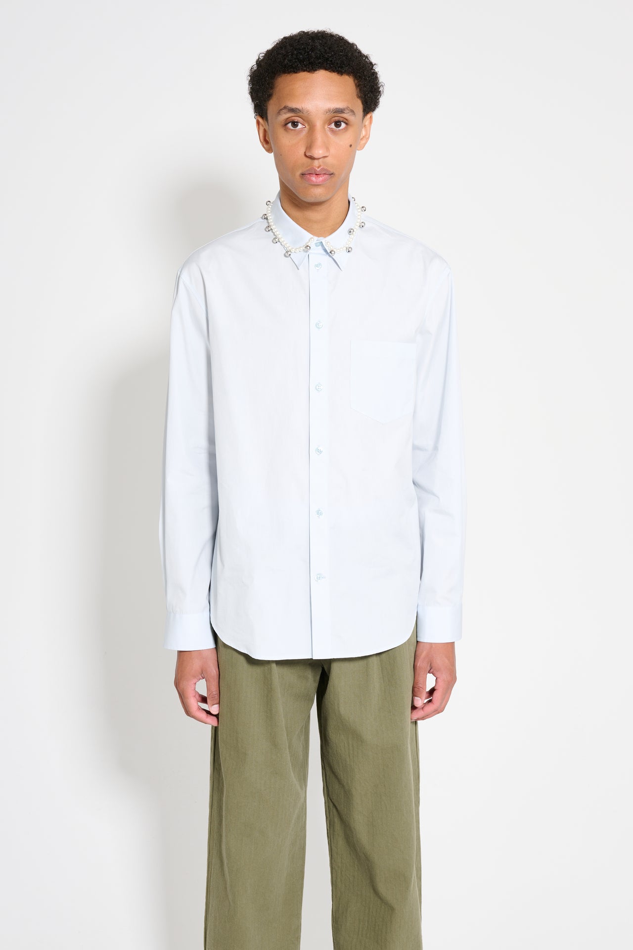 Simone Rocha Beaded Bell Classic Fit Shirt Baby Blue / Pearl 2