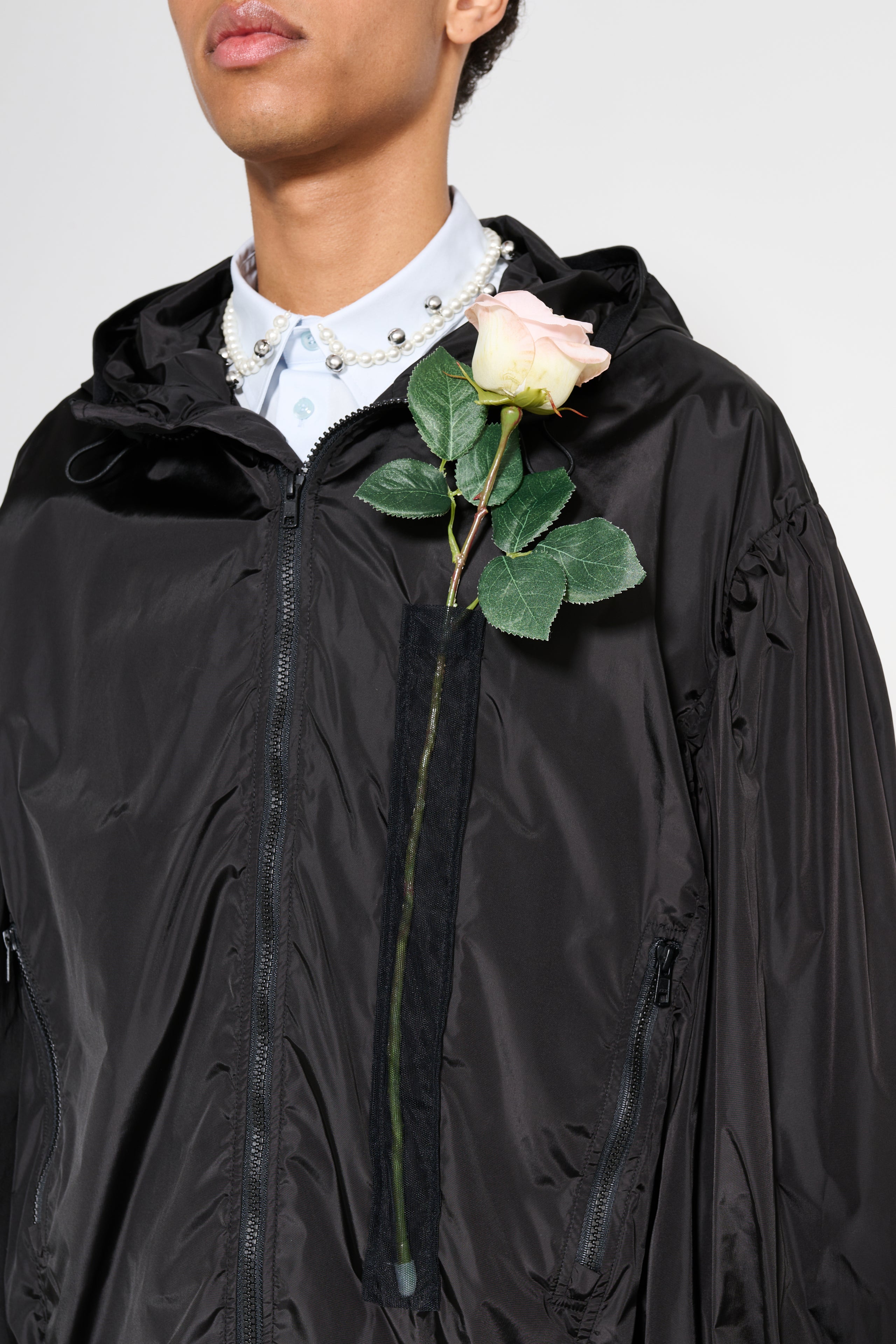 Simone Rocha Puff Sleeve Jacket With Tulle Pocket And Flower Black