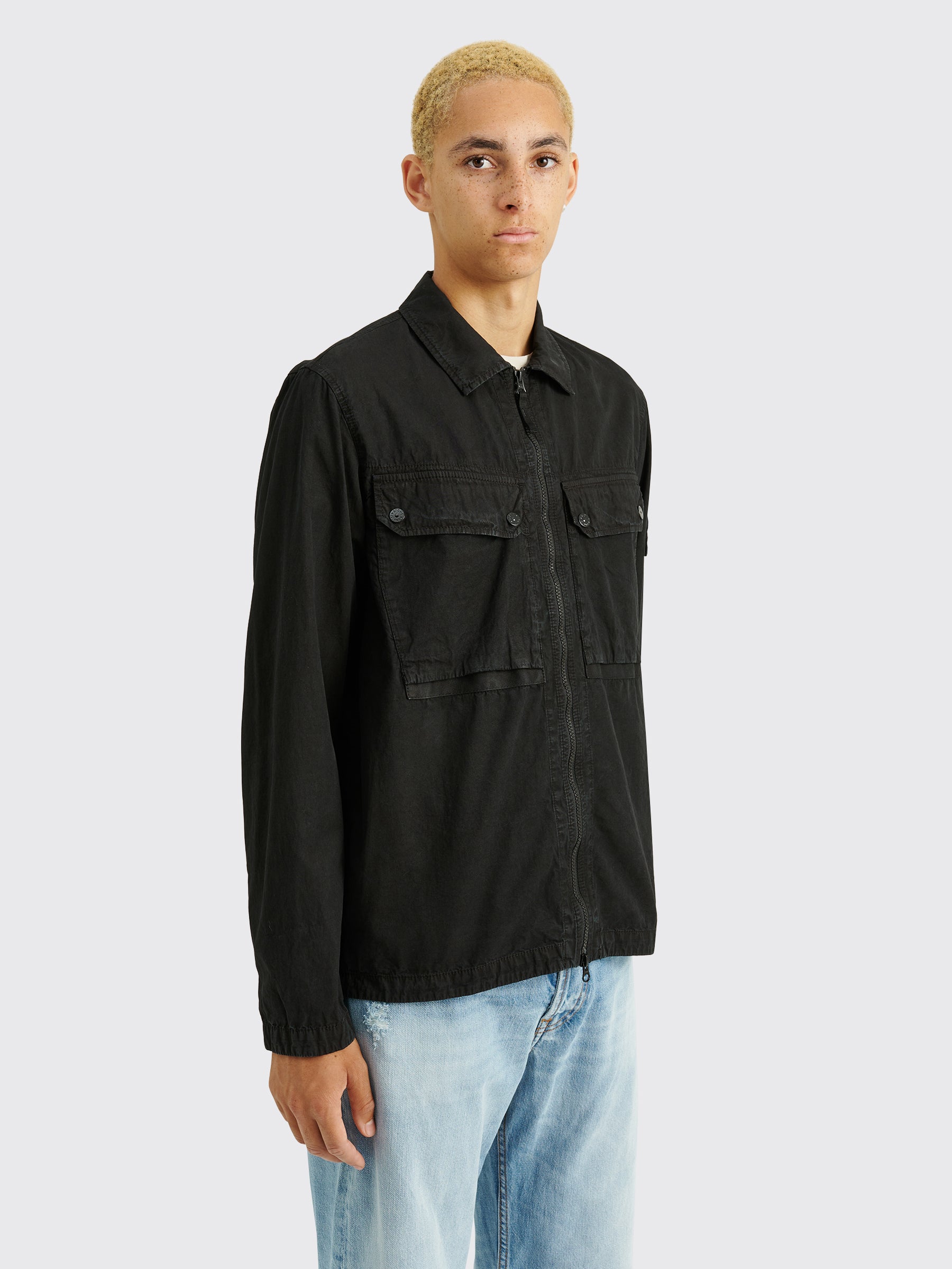 Stone Island GD Cotton Zip Overshirt Black