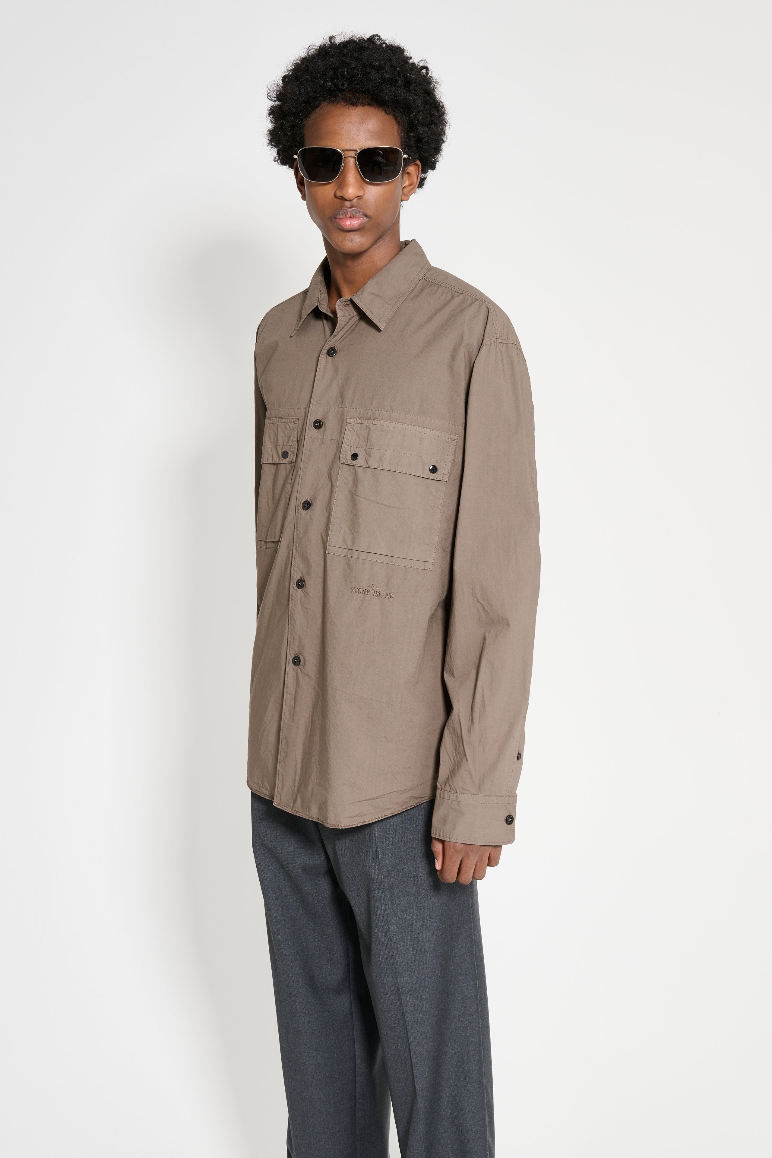 Stone Island Relaxed Fit Long Sleeve Shirt Walnut