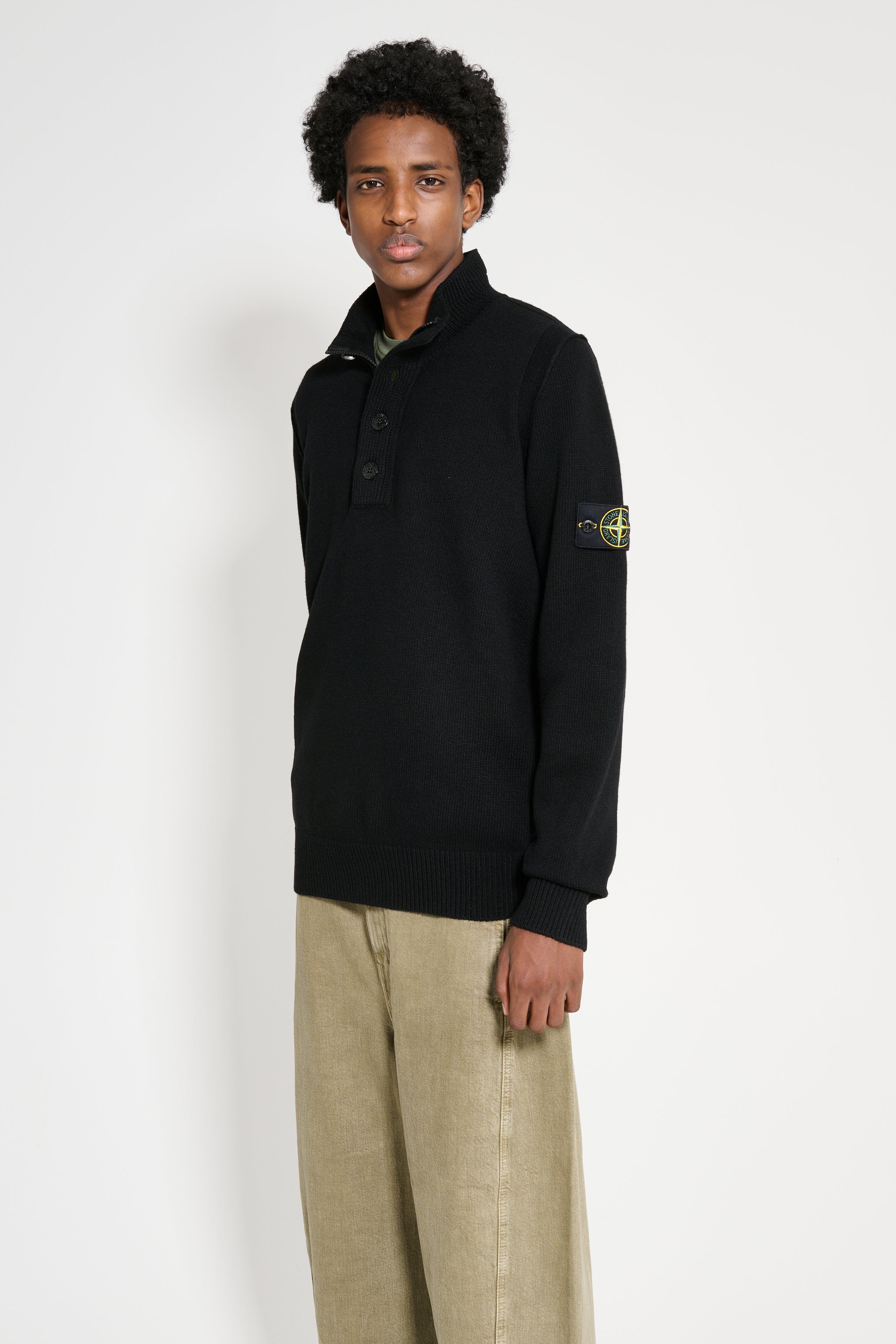 Stone Island Half Button Up Knit Sweater Black