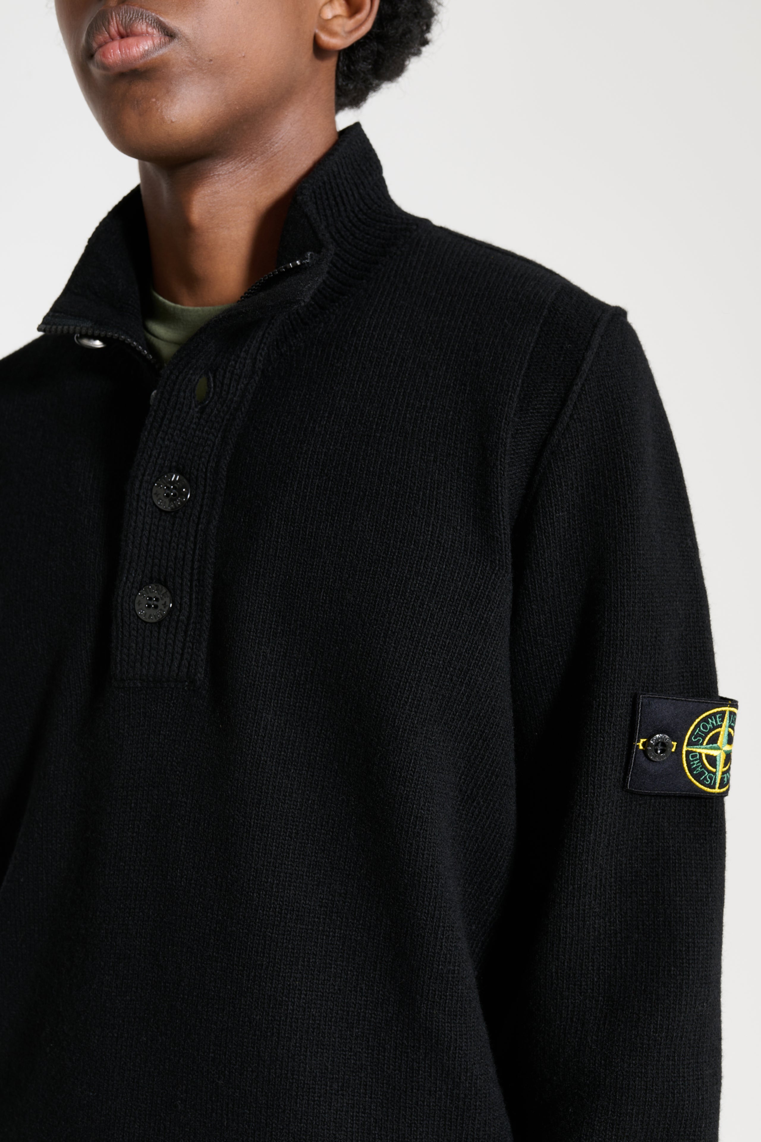 Stone Island Half Button Up Knit Sweater Black