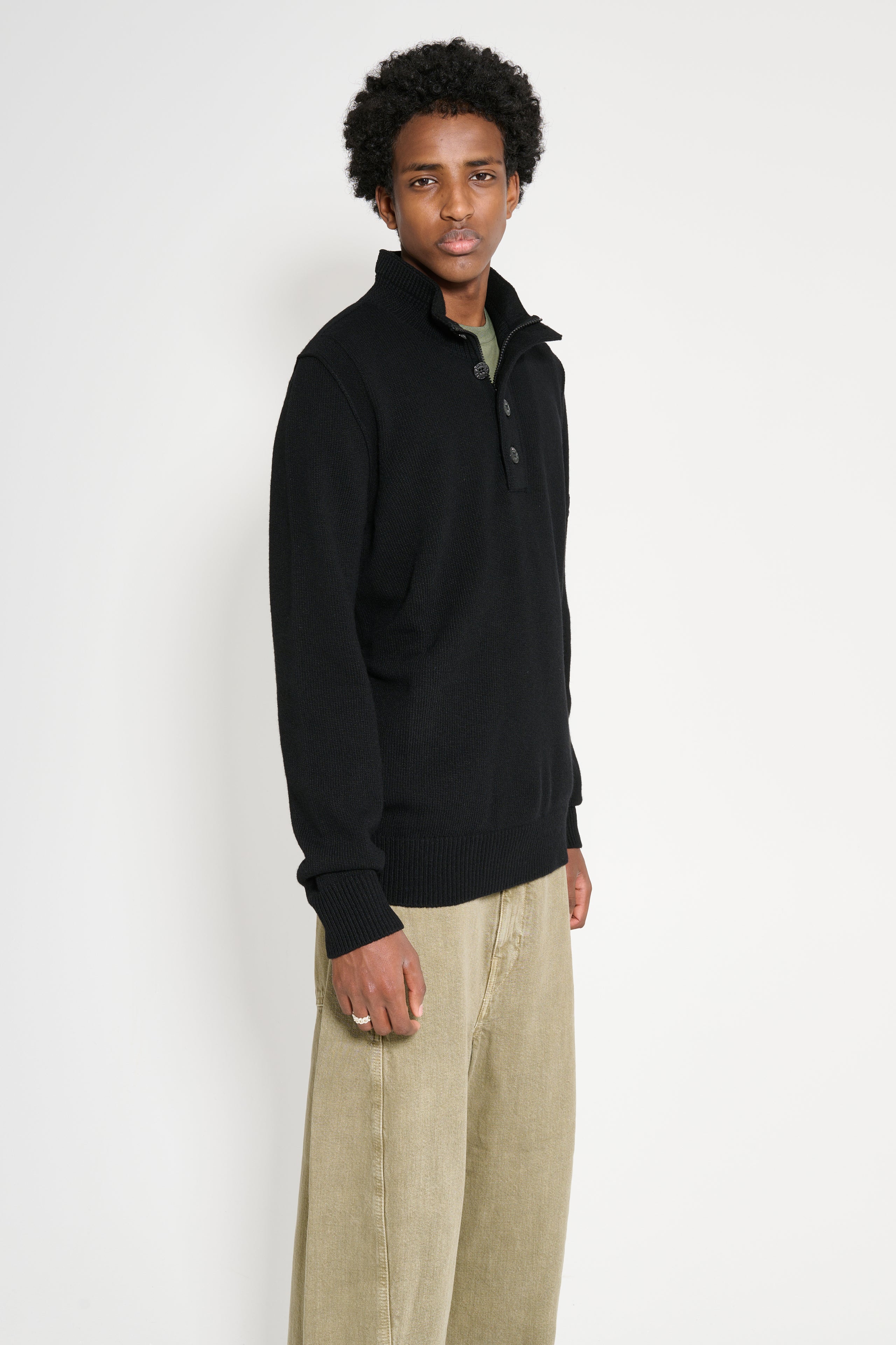 Stone Island Half Button Up Knit Sweater Black