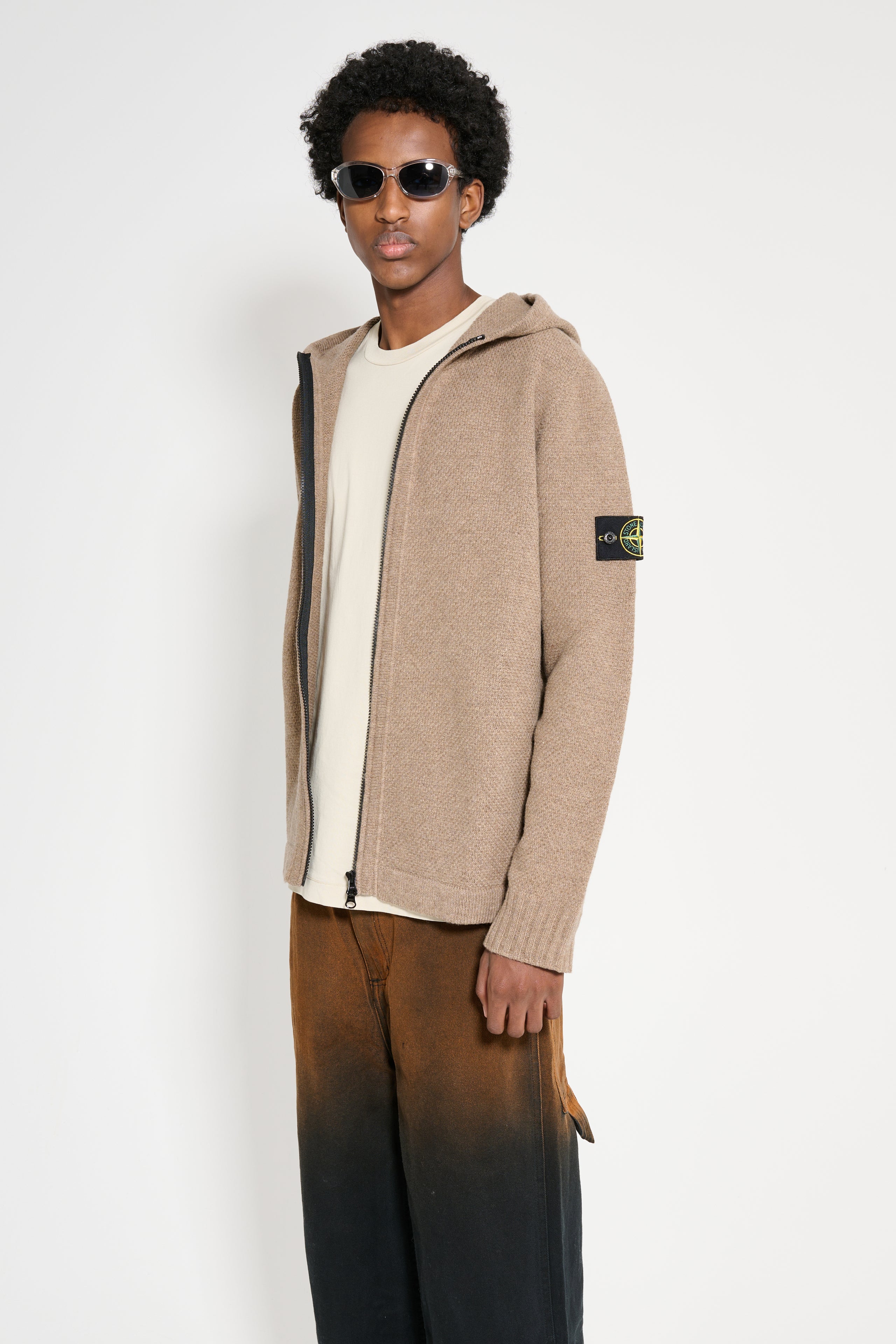 Stone Island Hooded Full Zip Cardigan Walnut