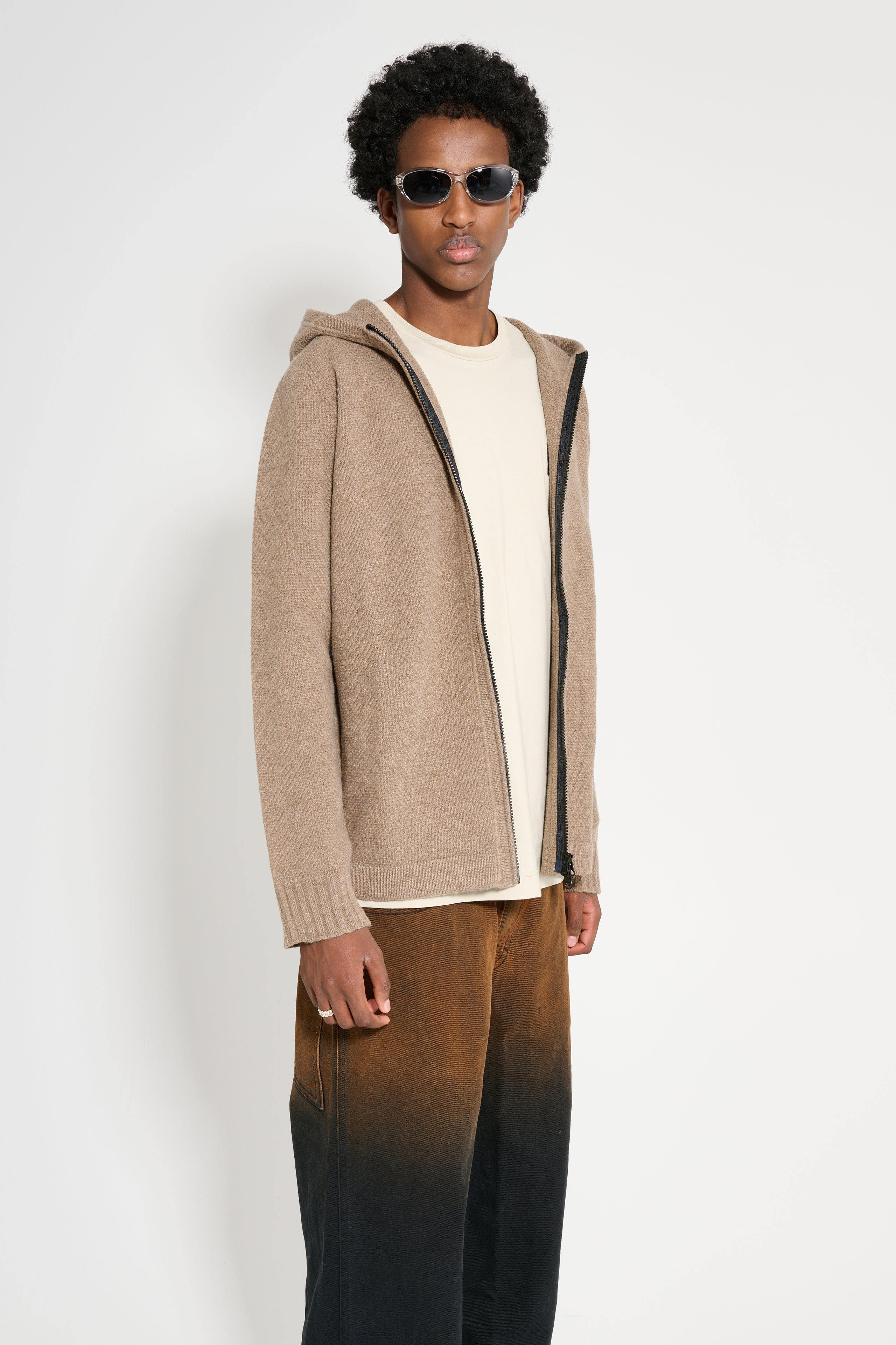 Stone Island Hooded Full Zip Cardigan Walnut