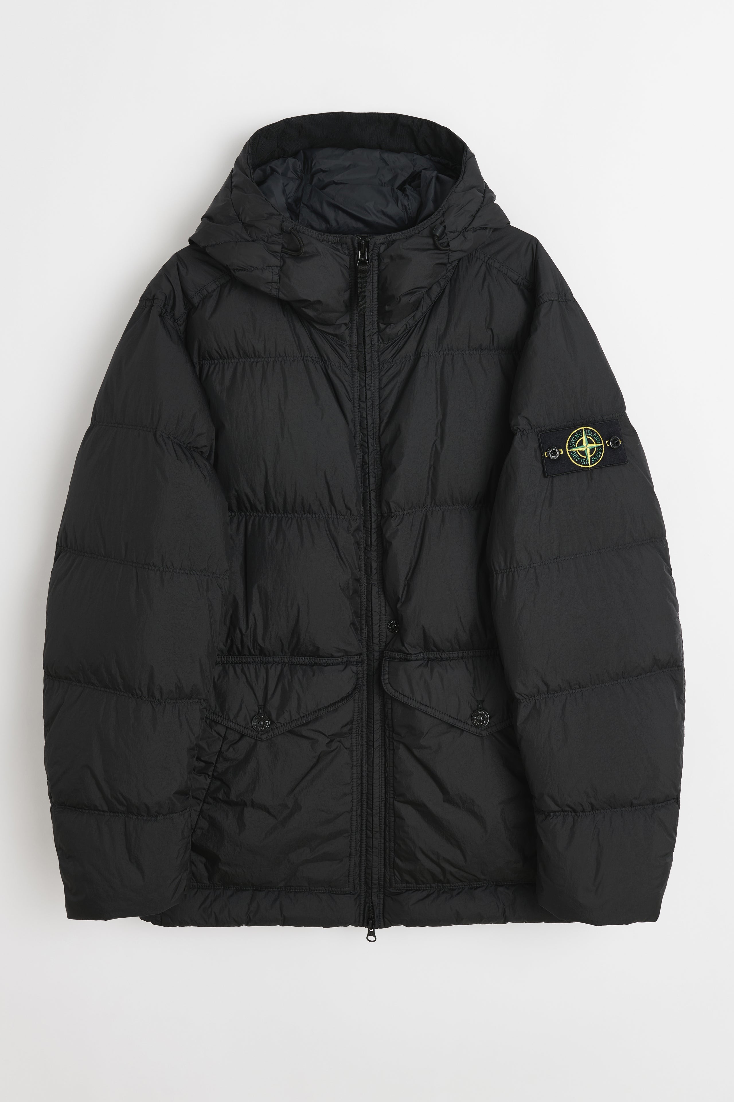 Stone Island GD Crinkle Reps Hooded Down Jacket Black