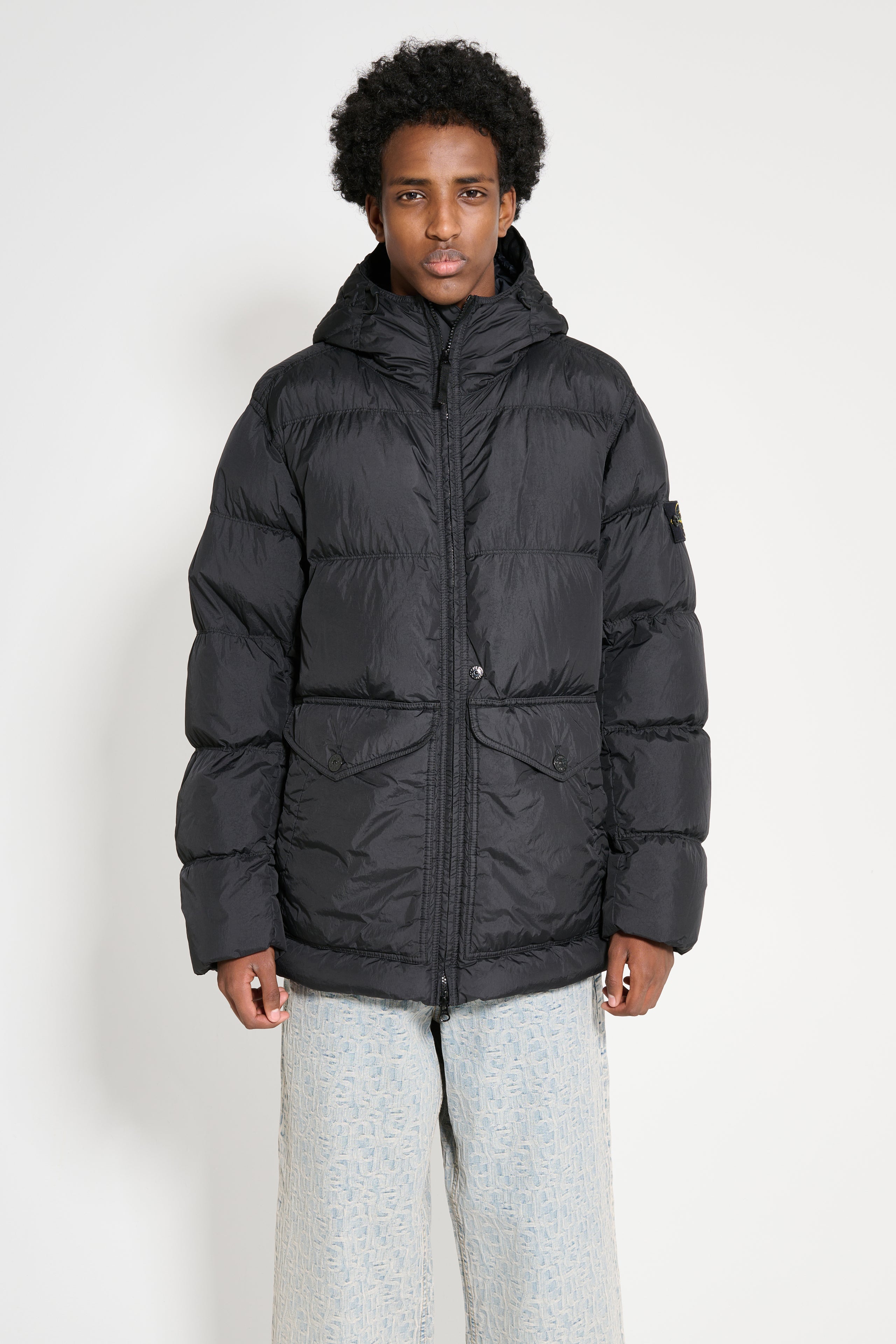 Stone Island GD Crinkle Reps Hooded Down Jacket Black