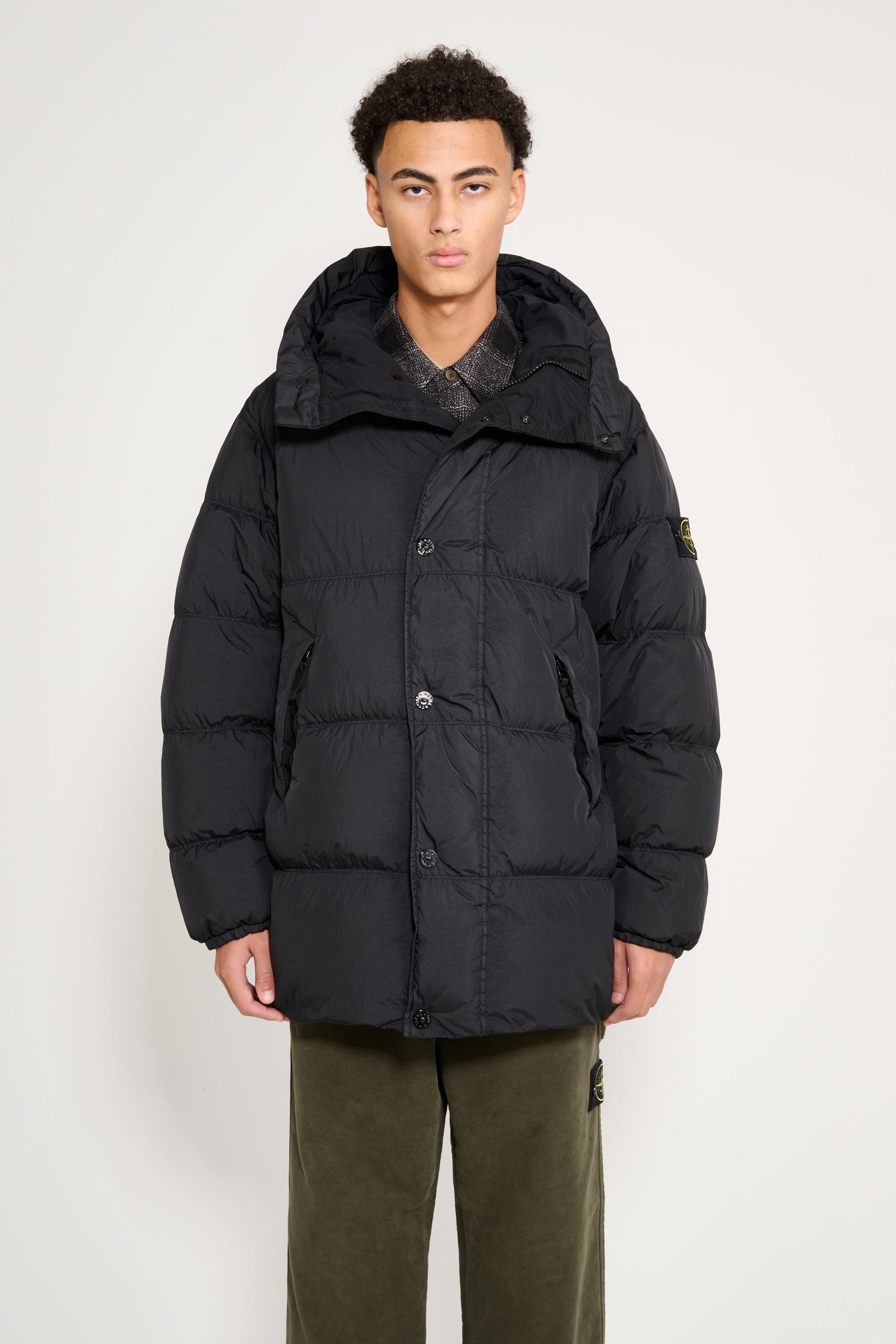 Stone Island Garment Dyed Crinkled Reps Ny Hooded Down Jacket Black