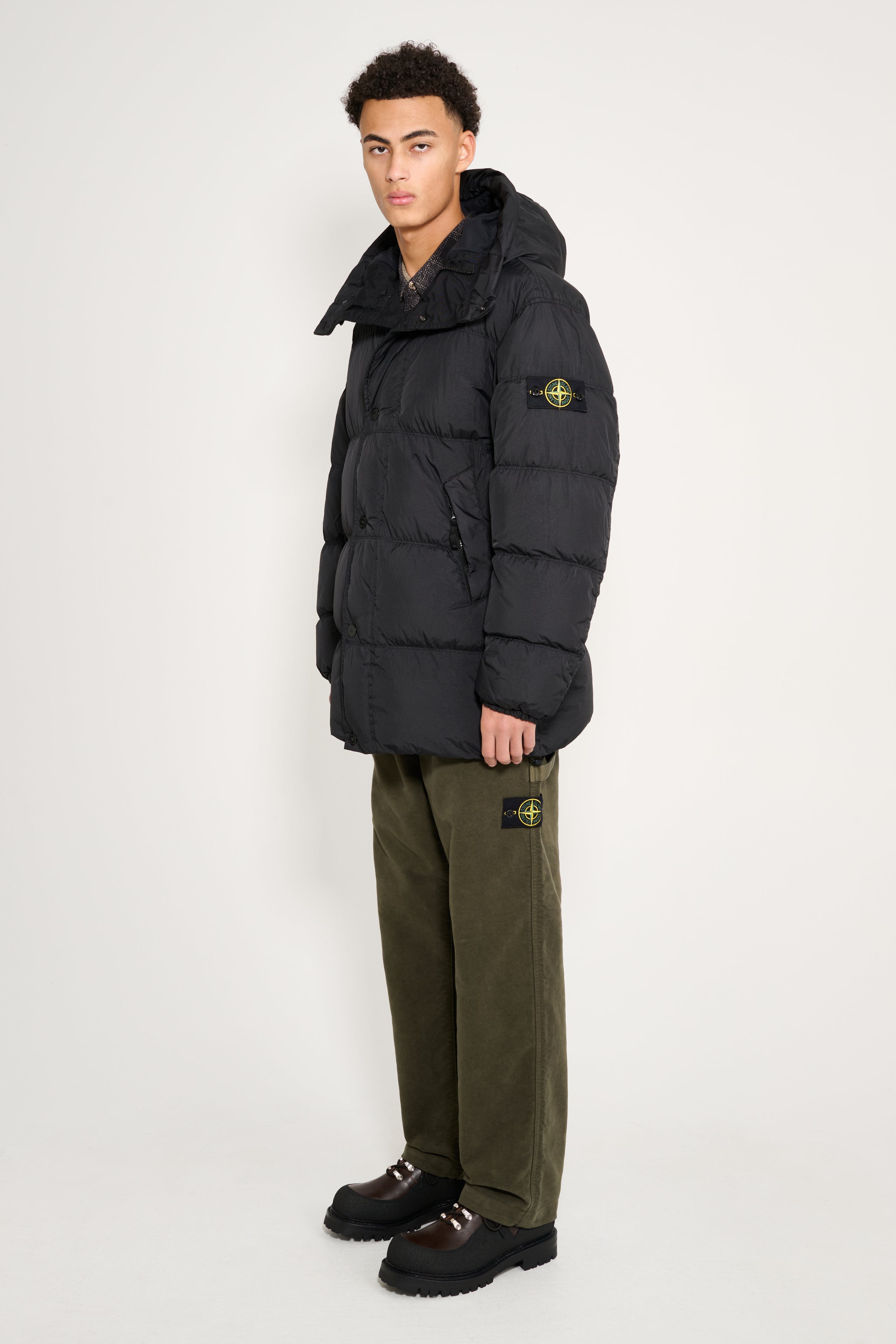 Stone Island Garment Dyed Crinkled Reps Ny Hooded Down Jacket Black