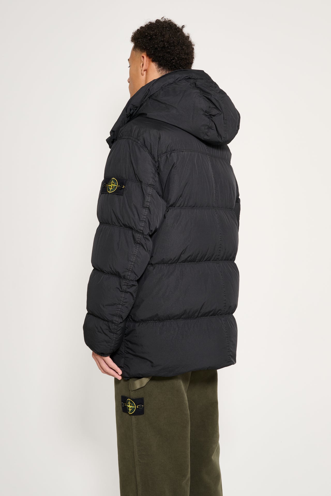 Stone Island Garment Dyed Crinkled Reps Ny Hooded Down Jacket Black