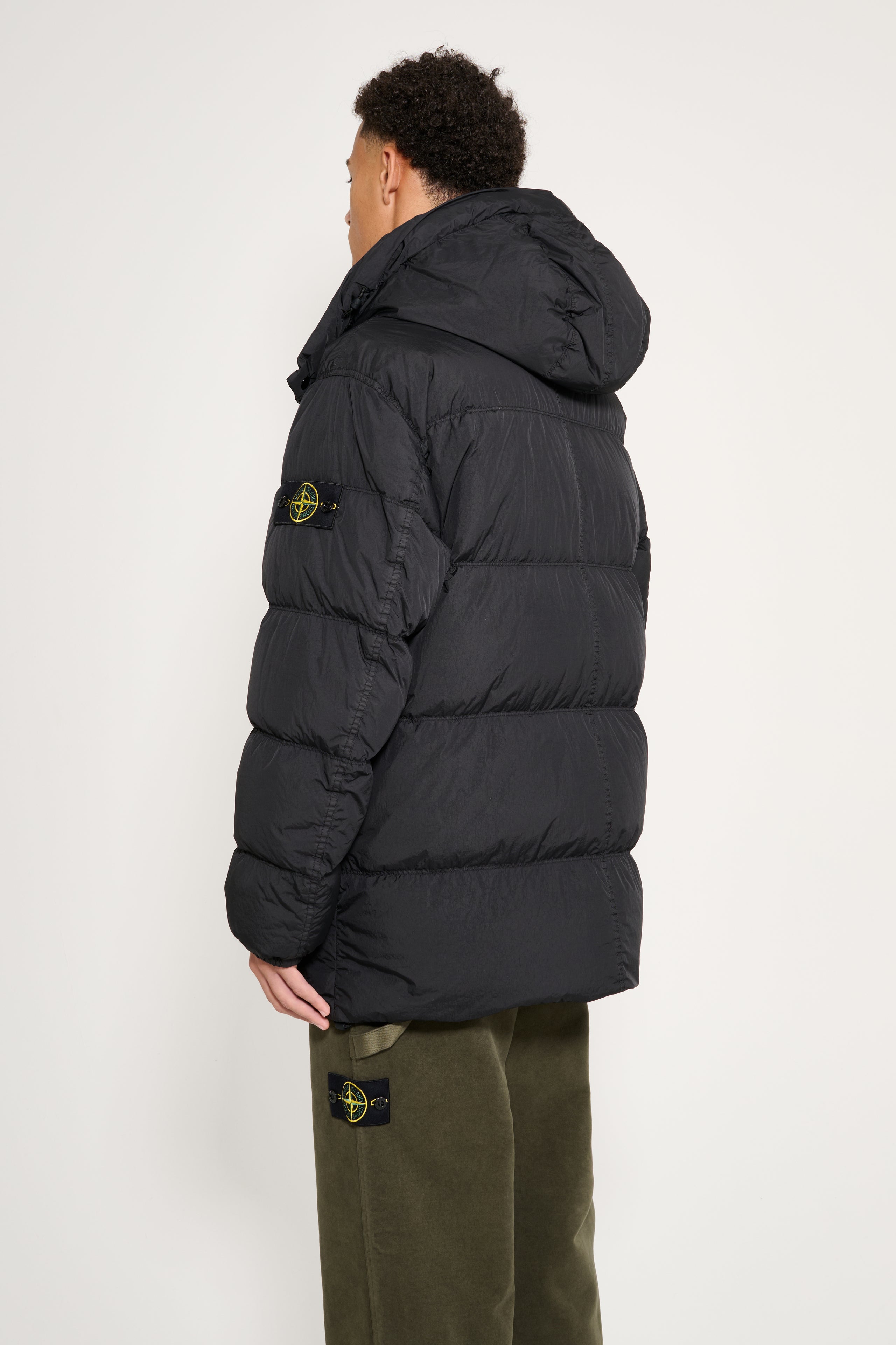 Stone Island Garment Dyed Crinkled Reps Ny Hooded Down Jacket Black