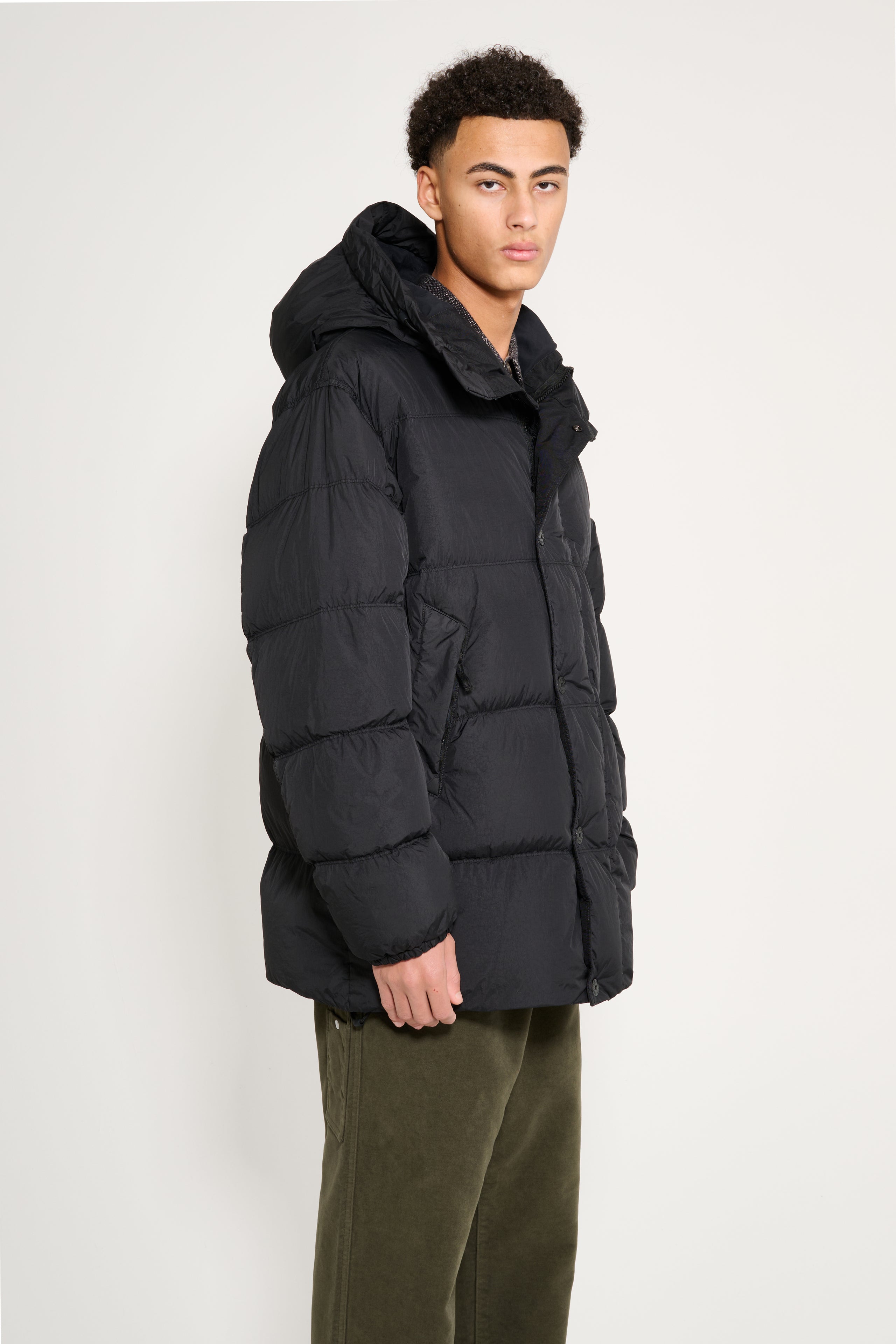 Stone Island Garment Dyed Crinkled Reps Ny Hooded Down Jacket Black