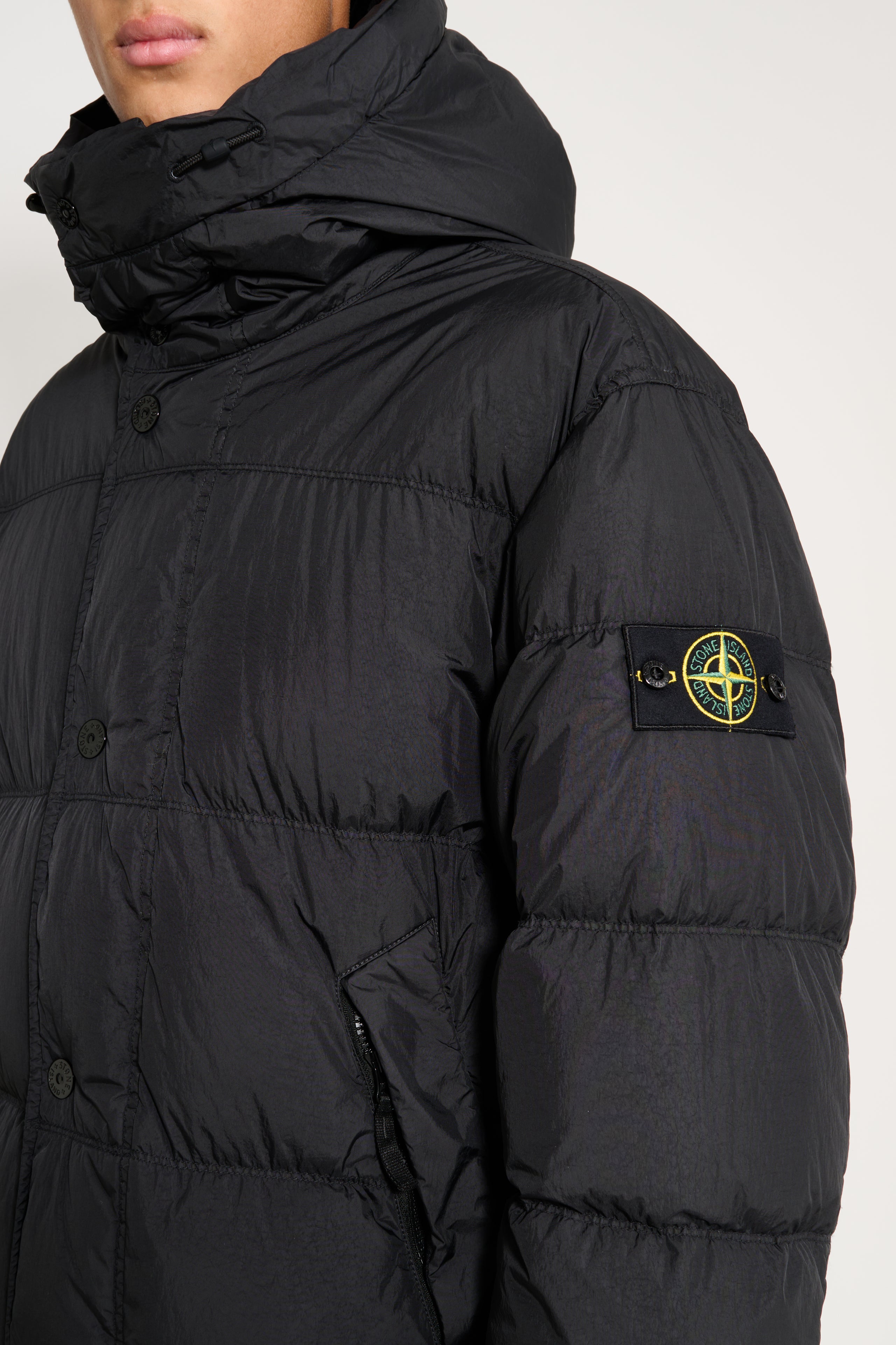 Stone Island Garment Dyed Crinkled Reps Ny Hooded Down Jacket Black