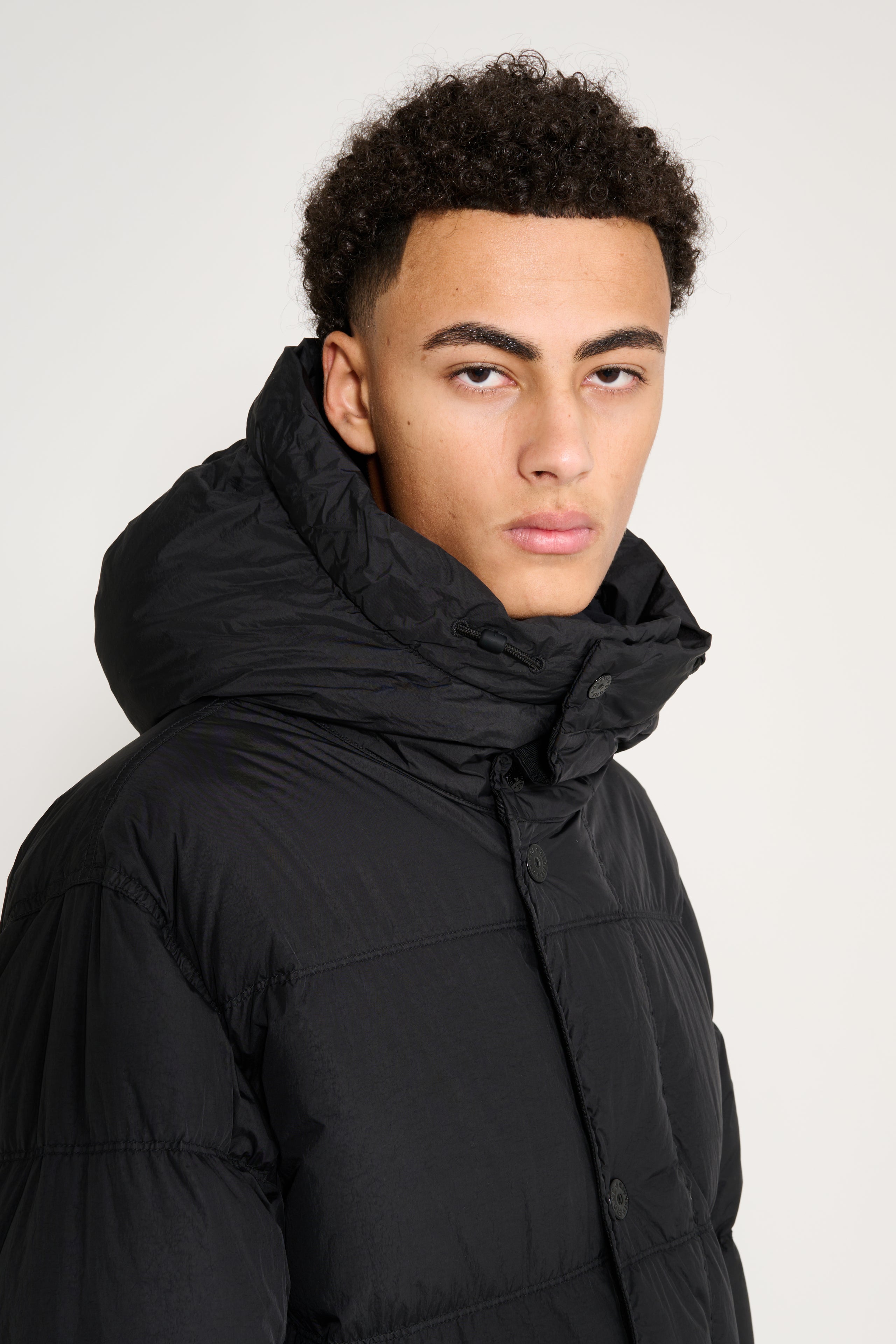 Stone Island Garment Dyed Crinkled Reps Ny Hooded Down Jacket Black