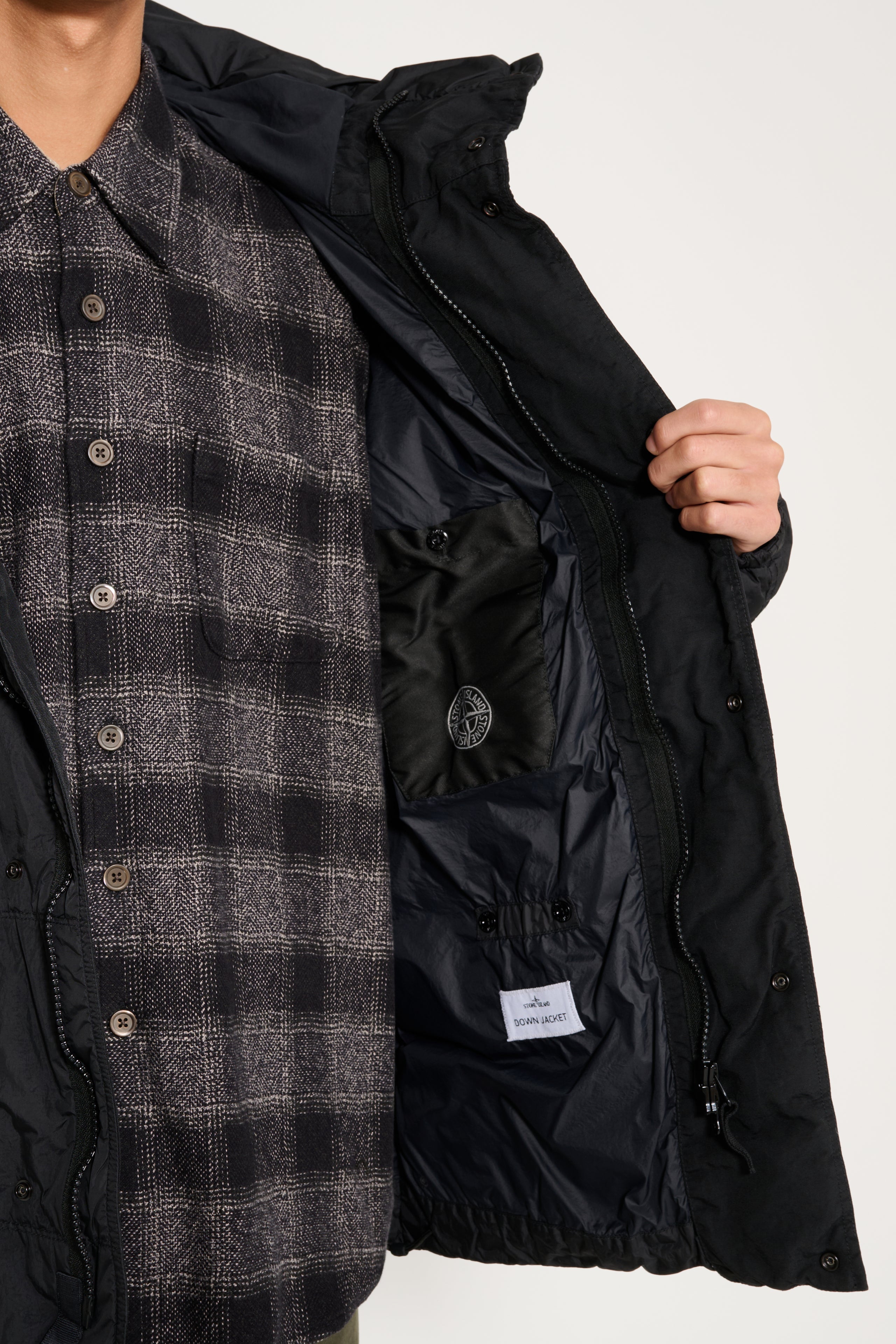 Stone Island Garment Dyed Crinkled Reps Ny Hooded Down Jacket Black