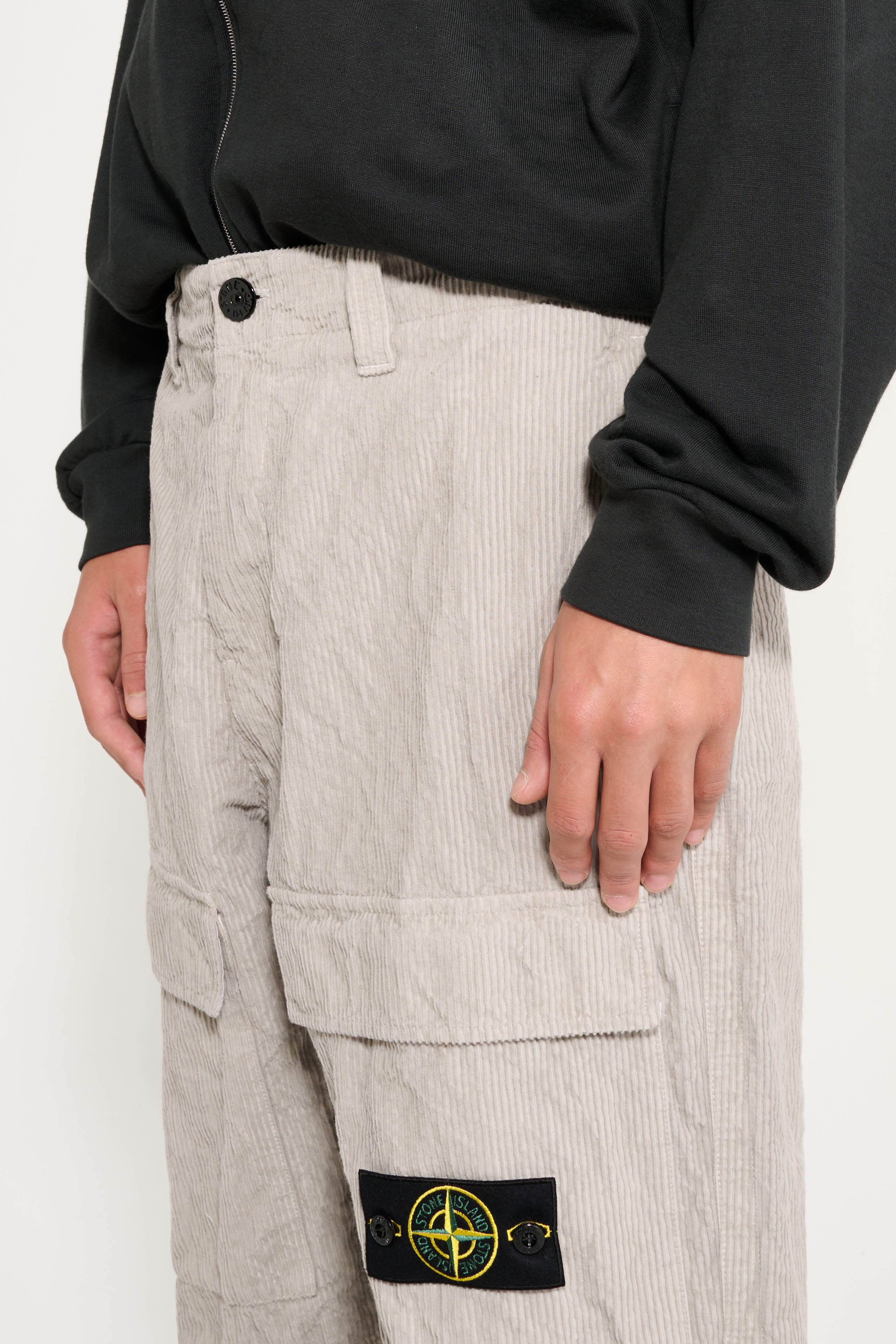 Stone Island Wrinkled Corduroy 500-TC Cargo Trousers Pearl Grey