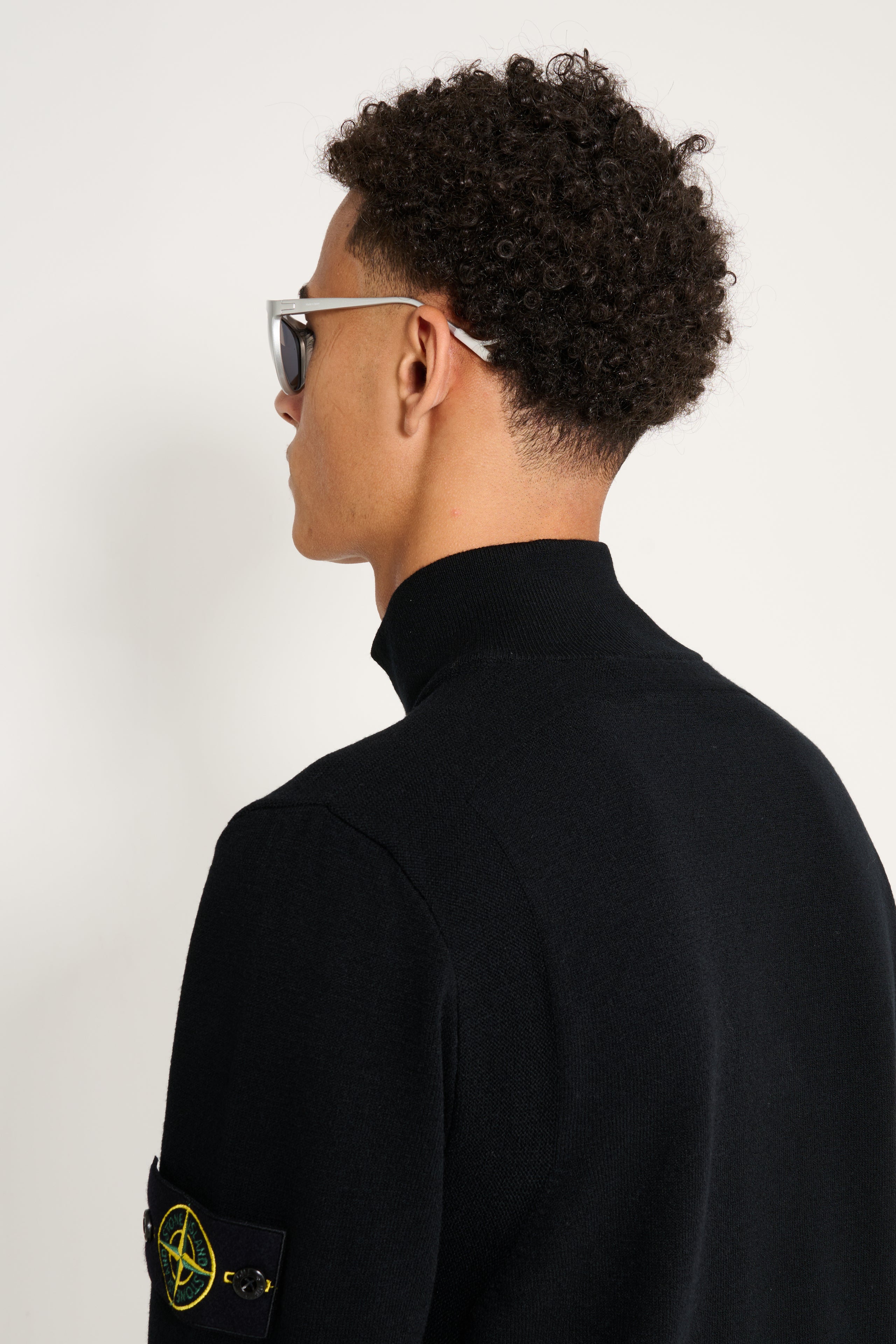 Stone Island Stretch RWS Wool Half Button Jumper Black
