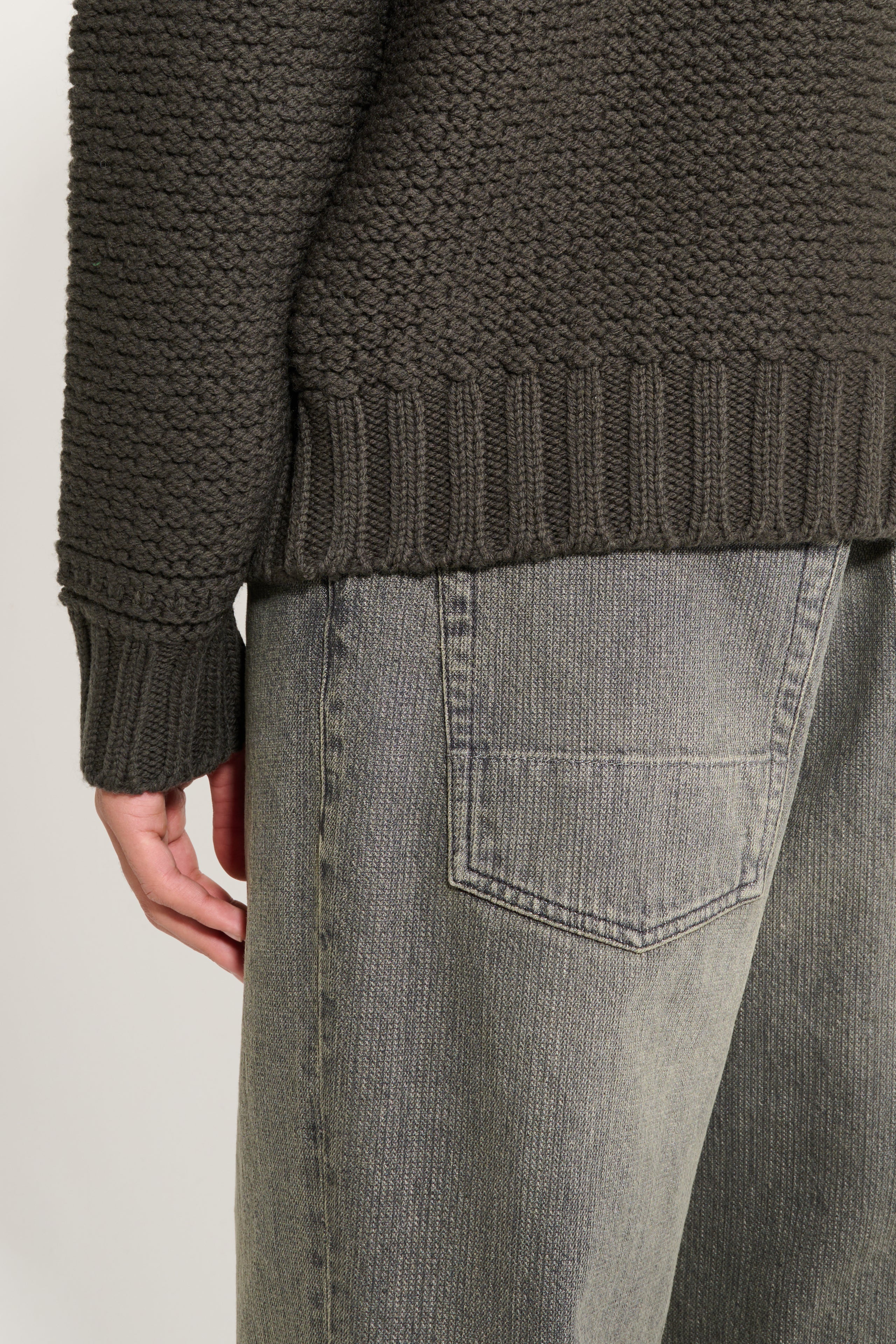 Stone Island Pure Wool Jumper With Zip Pockets Military Green